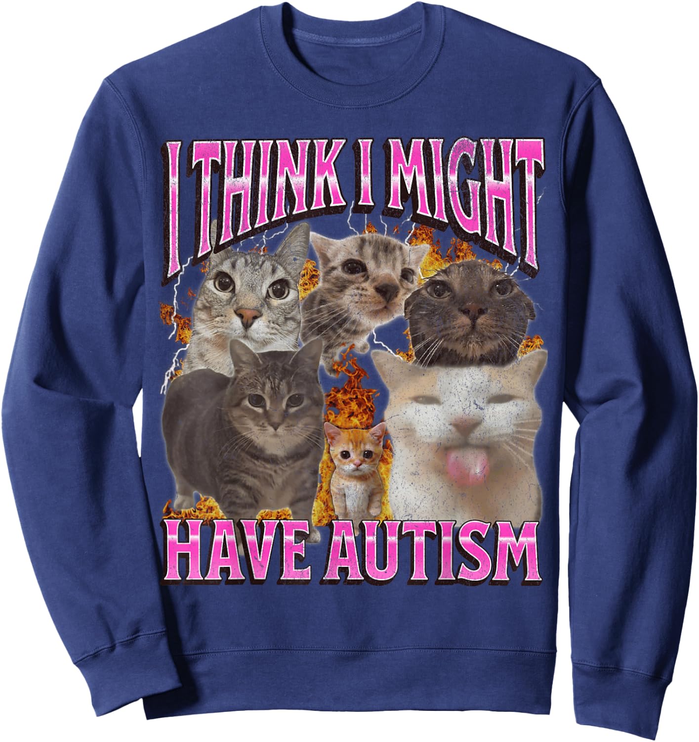 I Think I Might Have Autism Funny Cat Meme Bootleg Graphic Sweatshirt - Sweatshirt | Navy
