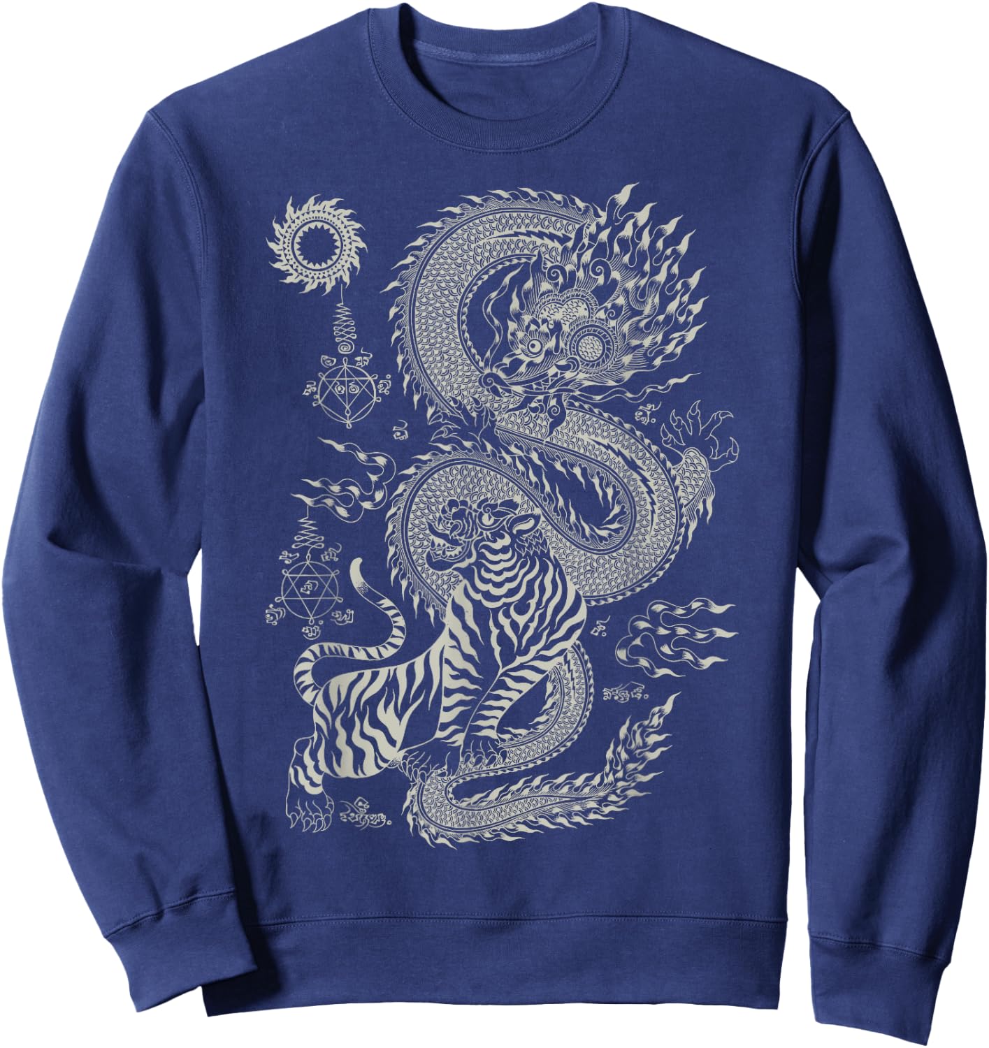 Thai Talisman Tiger Dragon Thailand Traditional Art Graphic Sweatshirt - Sweatshirt | Navy