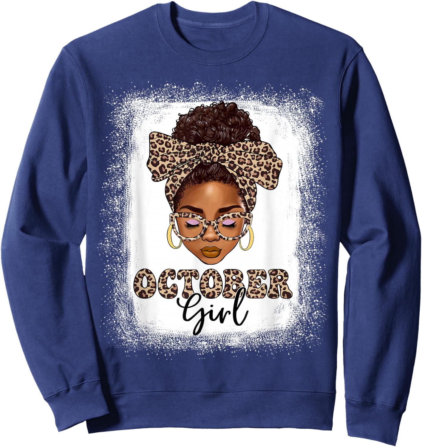 October Girls Afro Messy Bun Bleached Black Women Birthday Sweatshirt - Sweatshirt | Navy