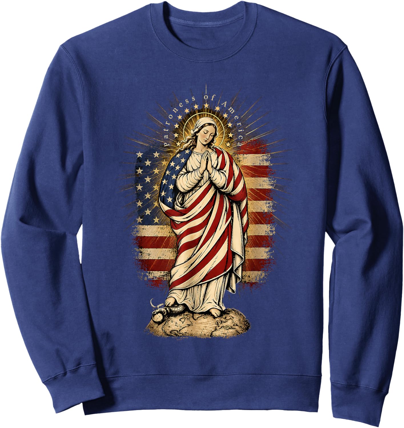 Patroness of The USA Blessed Virgin Mary Catholic Art Sweatshirt - Sweatshirt | Navy