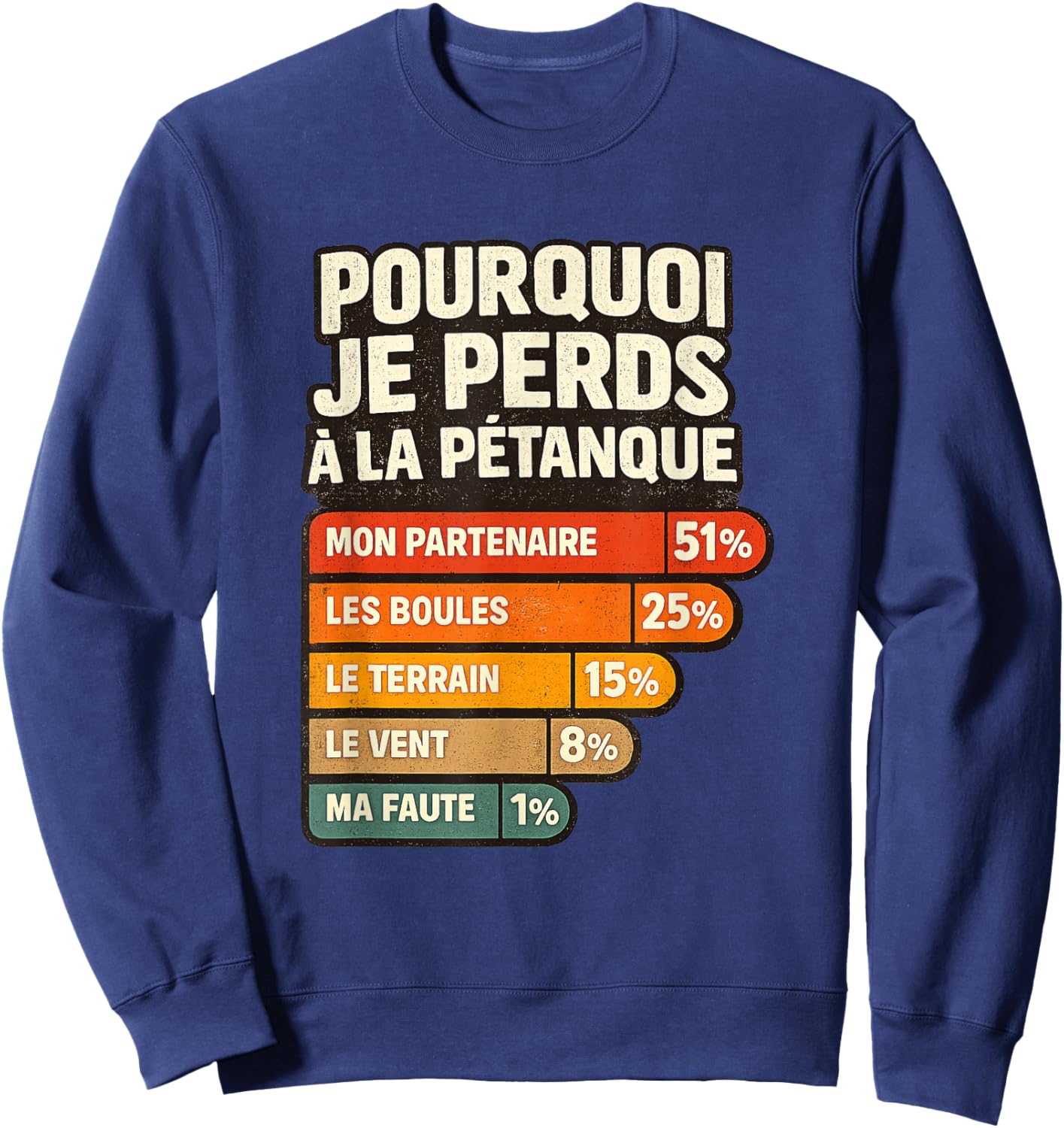 Pourquoi Je Perds à la Pétanque Humour Joueur de Boules Sweatshirt - Sweatshirt | Navy