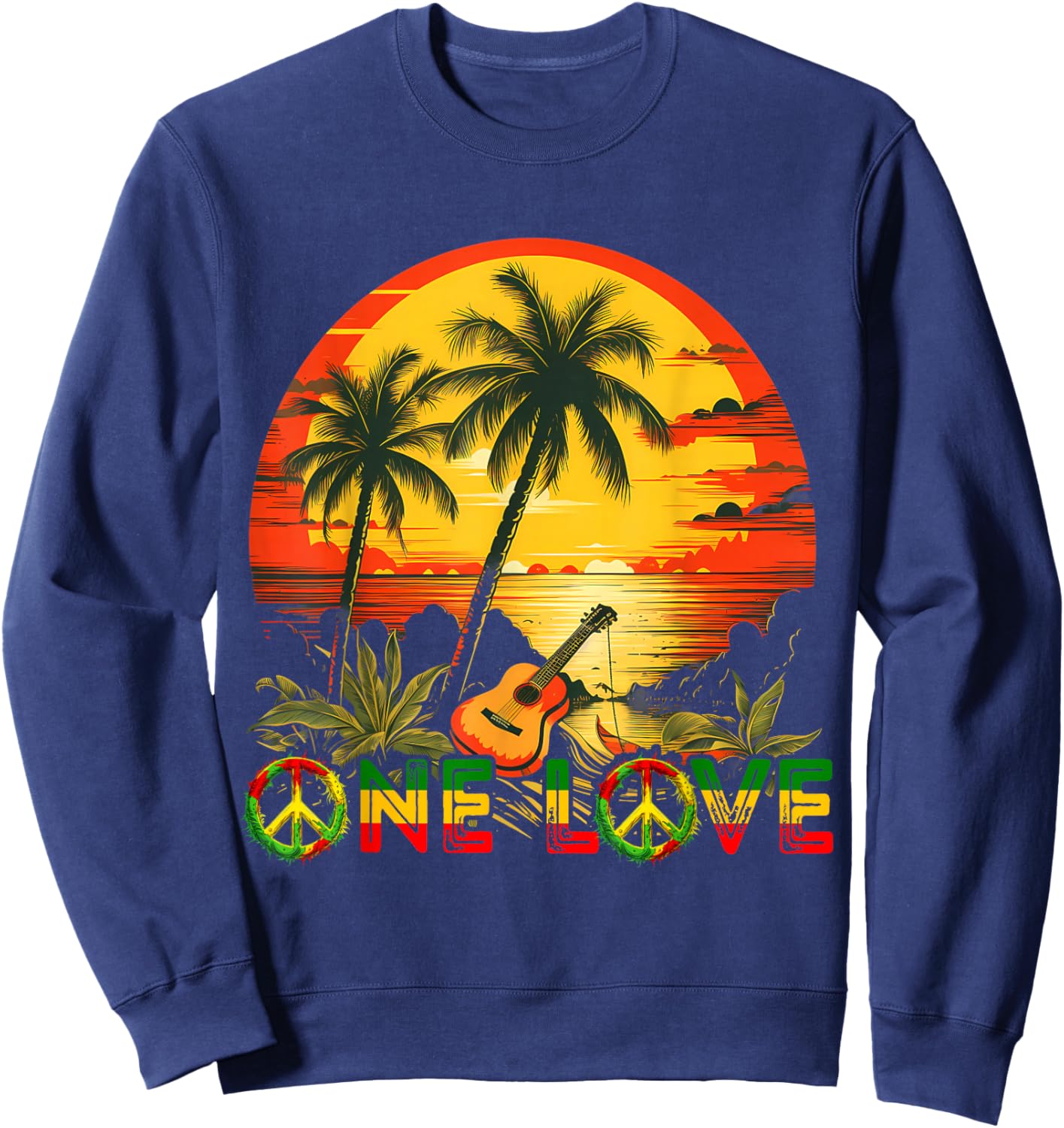 Rasta Reggae Sunset Guitarist Guitar Jamaica Reggae Music , black Sweatshirt - Sweatshirt | Navy