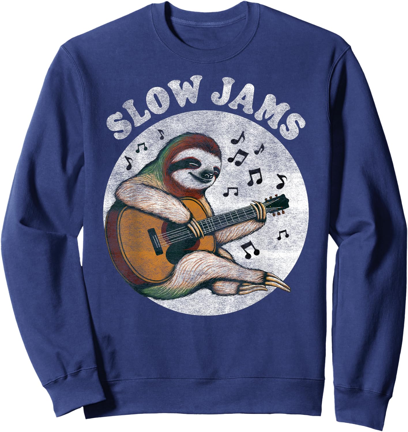 Slow Jams Sloth Playing Acoustic Guitar – Funny Music Sweatshirt - Sweatshirt | Navy