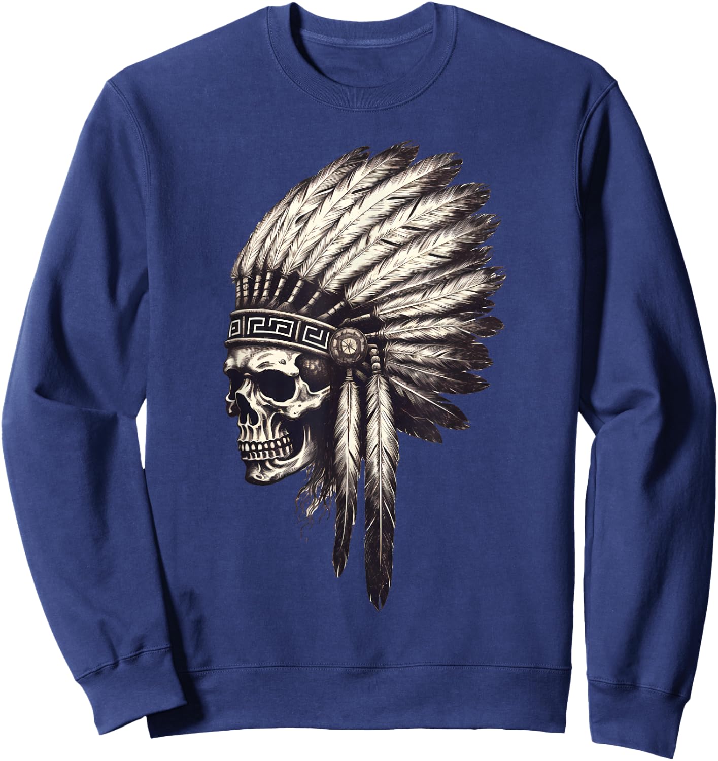 Skull Indian Headdress Shirt, Skull Chief Shirt Indian Skull Sweatshirt - Sweatshirt | Navy