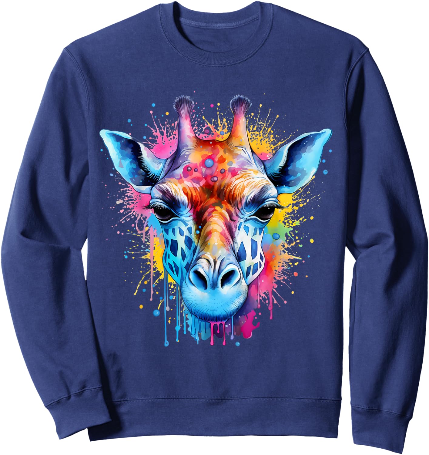 Giraffe Wildlife Artwork Portrait Colorful Splash Savanna Sweatshirt - Sweatshirt | Navy