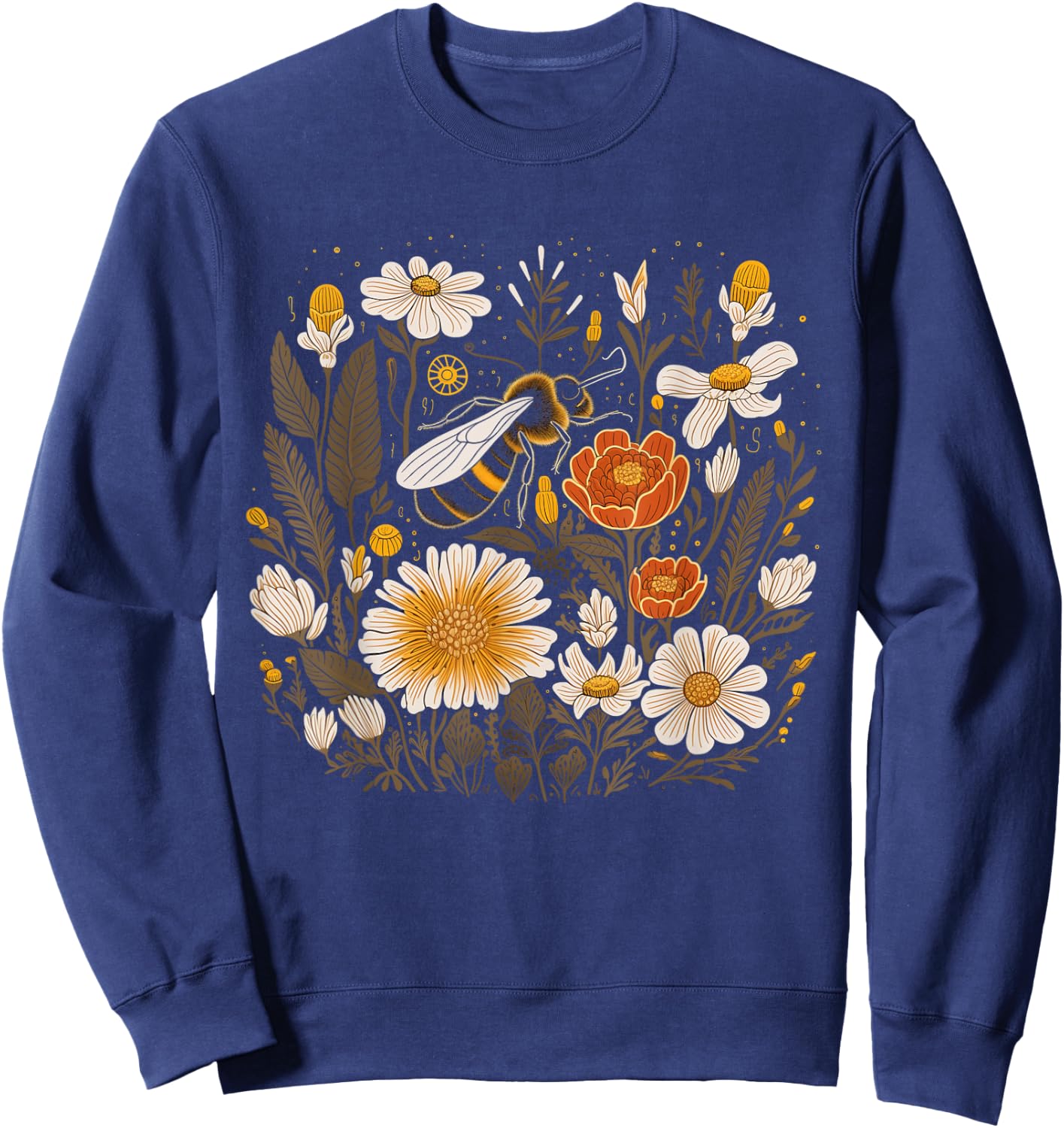 Bee Flowers Botanical Vintage Floral Beekeeping Beekeeper Sweatshirt - Sweatshirt | Navy