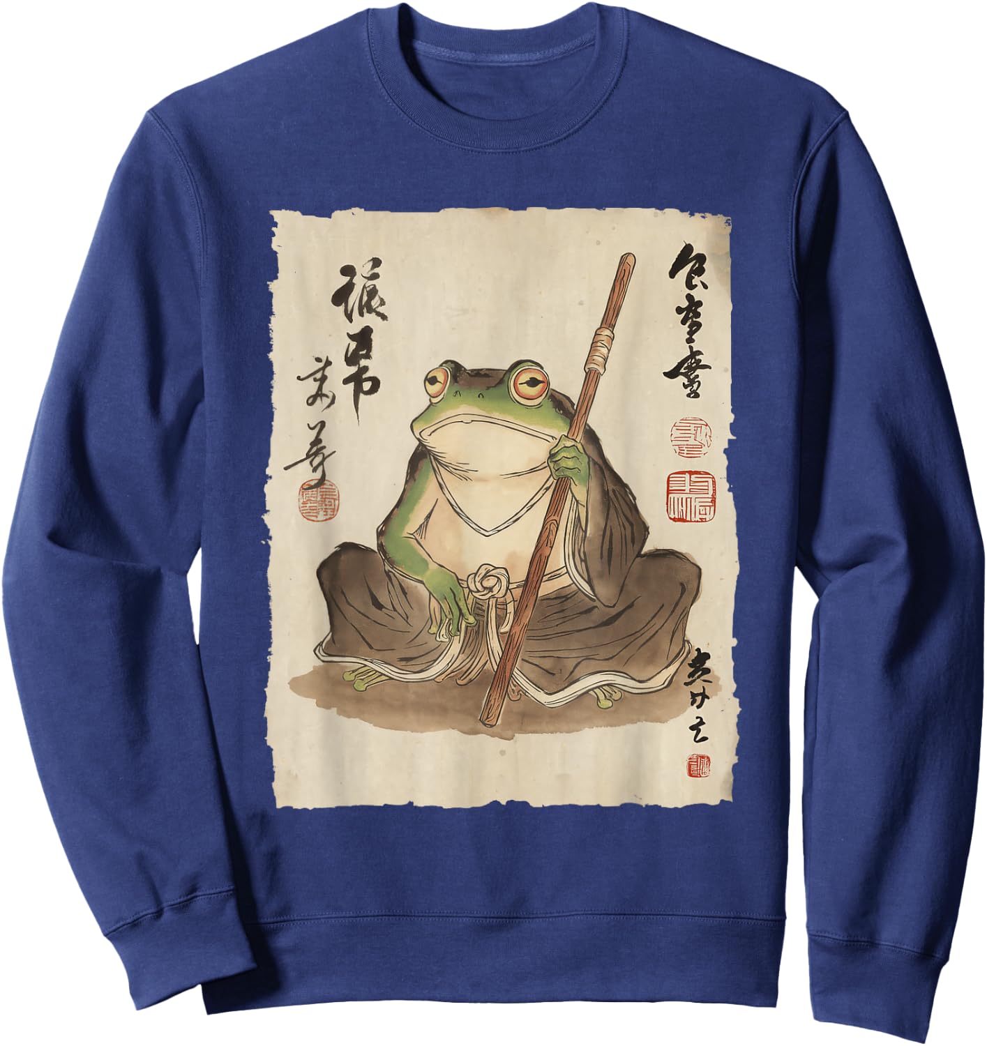 Frog Monk with Staff Japanese Ink Art Women Kids Sweatshirt - Sweatshirt | Navy
