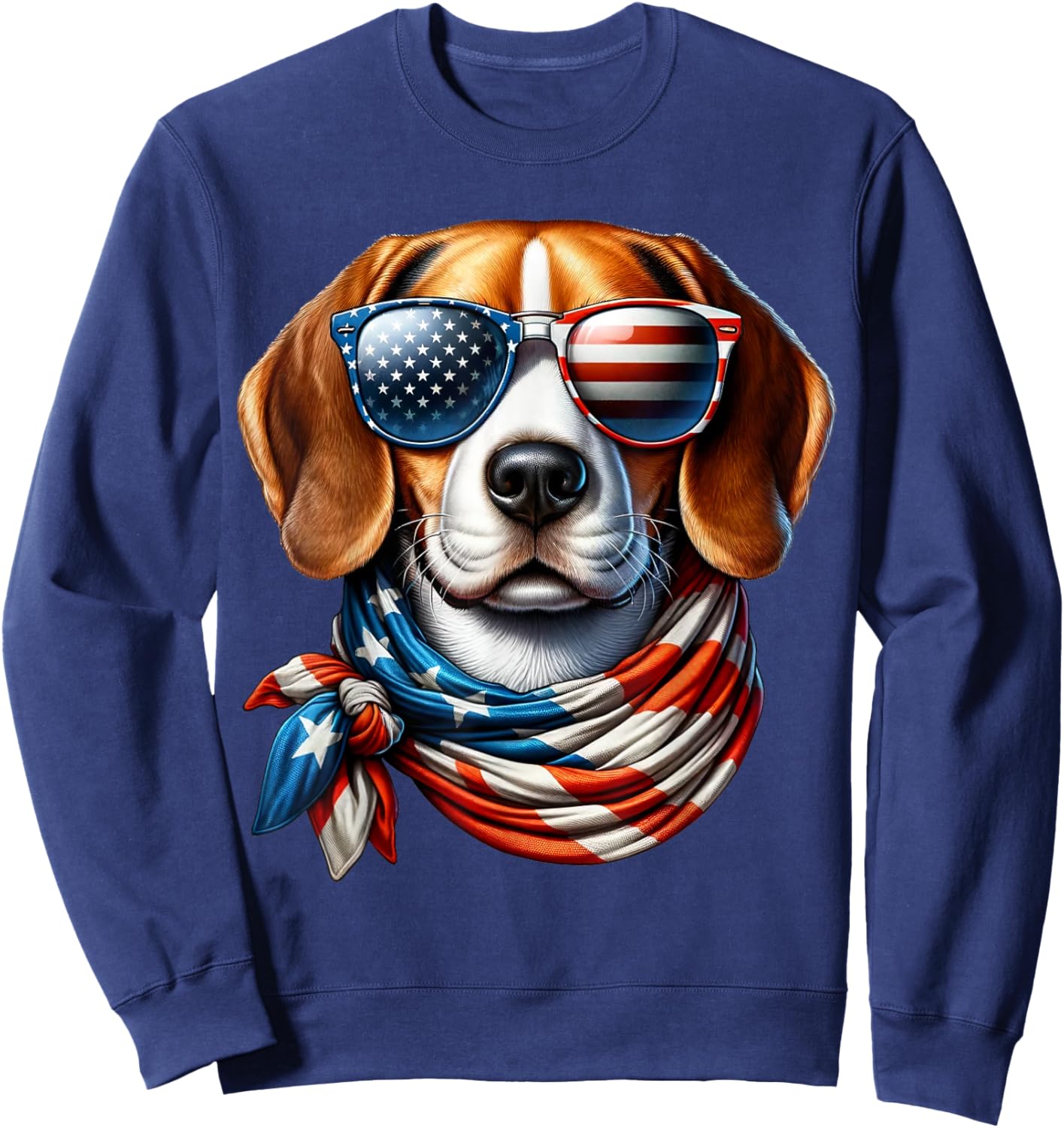 Beagle Wearing USA Flag Sunglasses 4th of July Patriotic Dog Men Sweatshirt - Sweatshirt | Navy