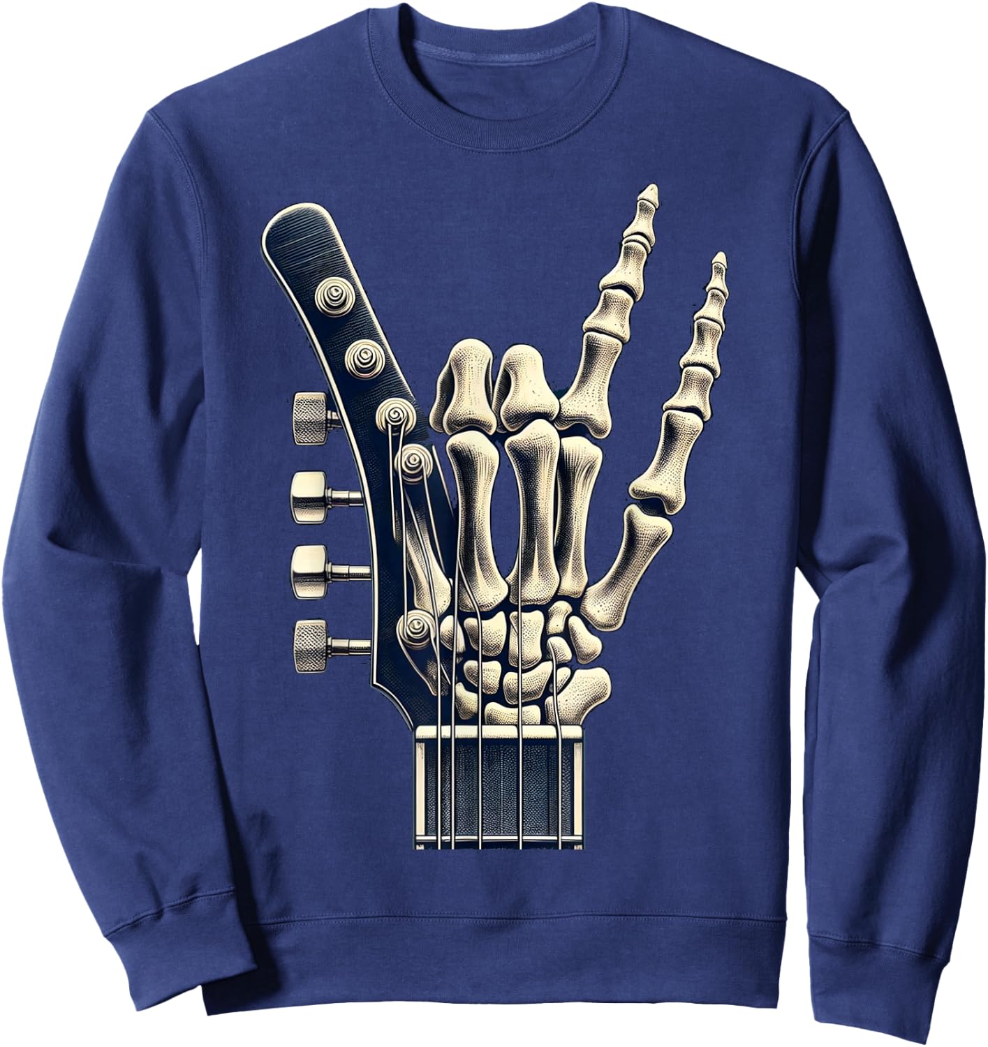 Hand Rock On Skeleton Panel For A Cool Performer , Black, S Sweatshirt - Sweatshirt | Navy