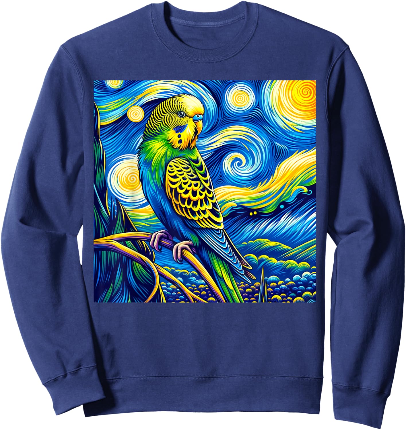 Budgie Parakeet Parrot Budgerigar Bird Starry Night Van Gogh Sweatshirt - Sweatshirt | Navy