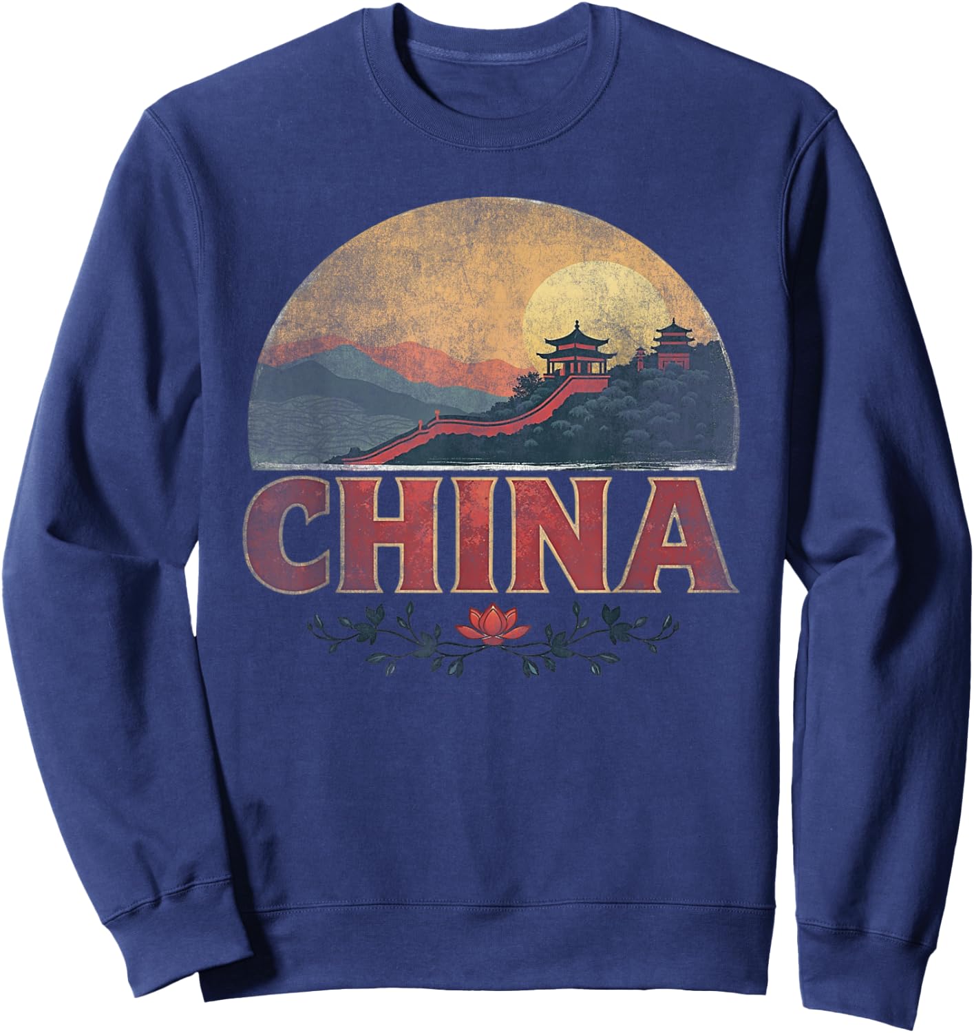 Retro China Landscape Vintage Souvenir Sweatshirt - Sweatshirt | Navy