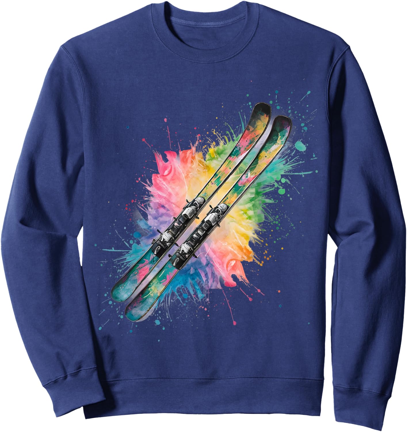 Skifahren Herren Damen Bunt Aquarell Skifahren Sweatshirt - Sweatshirt | Navy