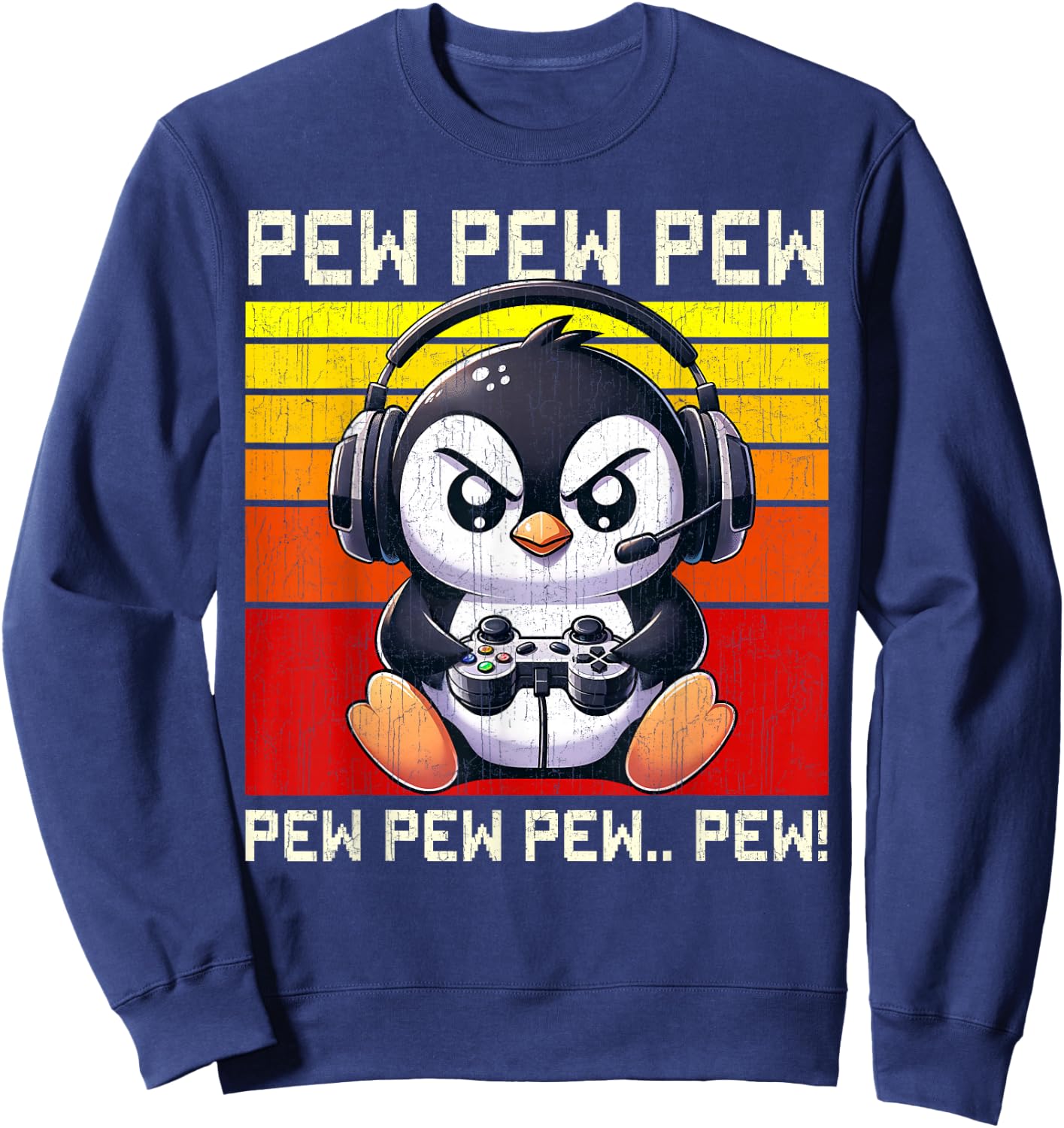 Penguin Gamer Pew Funny Video Games Vintage Boys Men Girls Sweatshirt - Sweatshirt | Navy