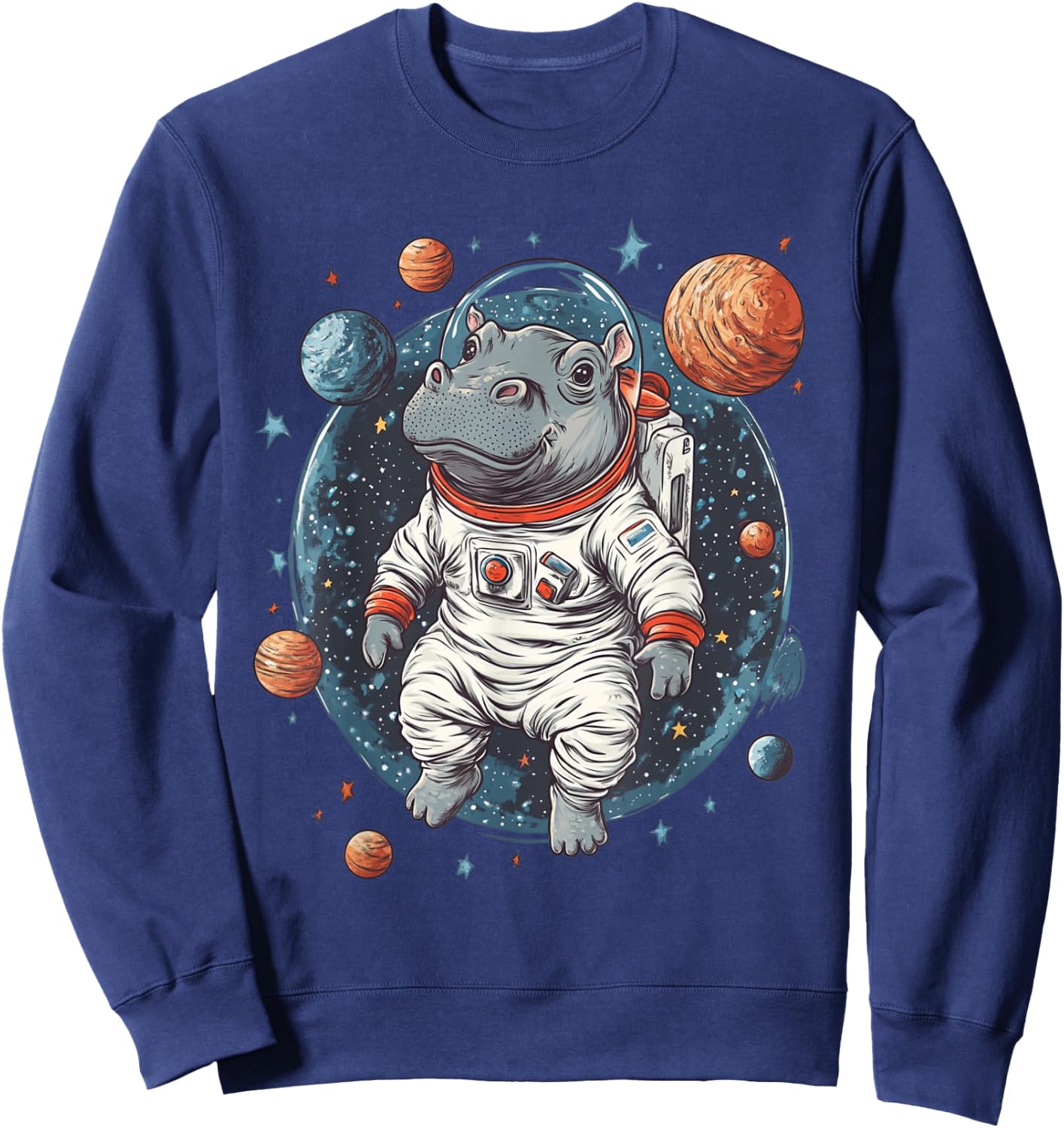 Funny Hippo In Space Planets Hippopotamus Sweatshirt - Sweatshirt | Navy