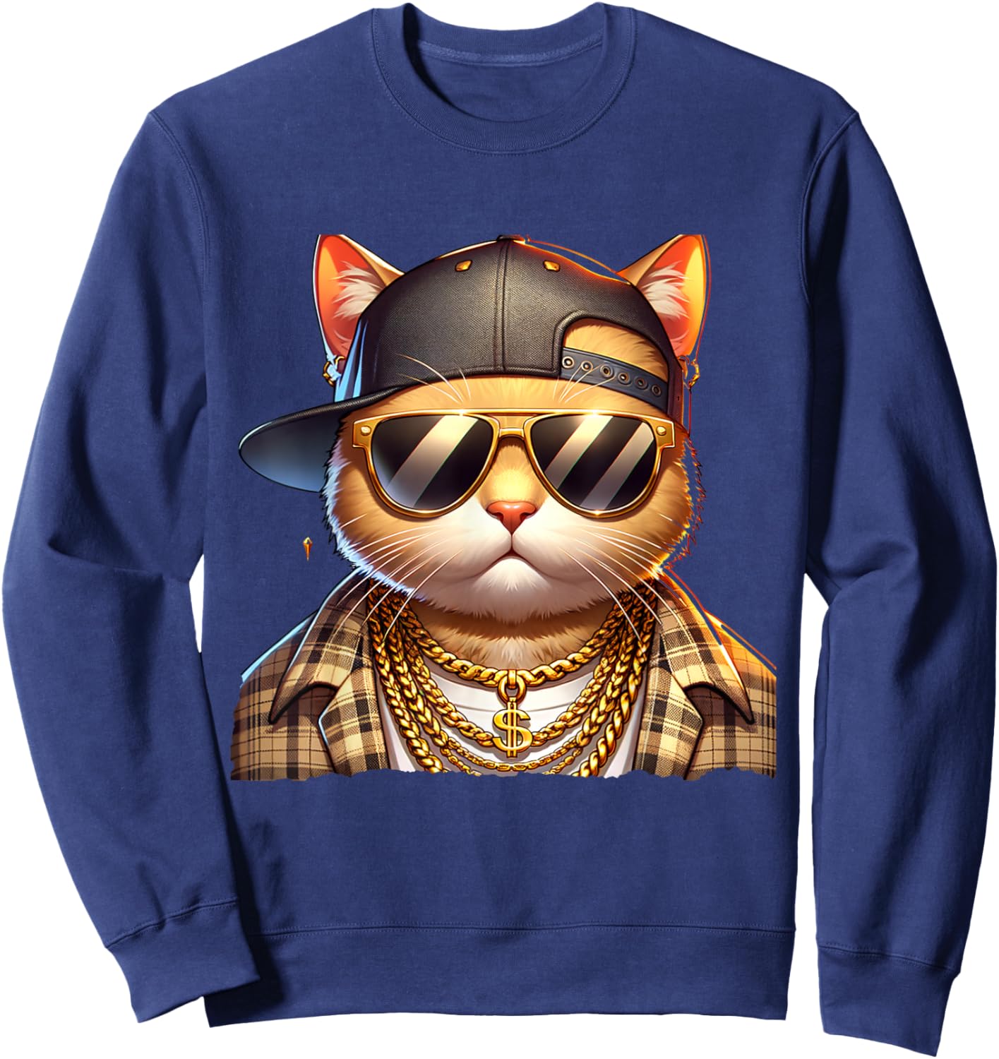Cool Gangster Neighbourhood Cat Retro Cat Rapper , black Sweatshirt - Sweatshirt | Navy