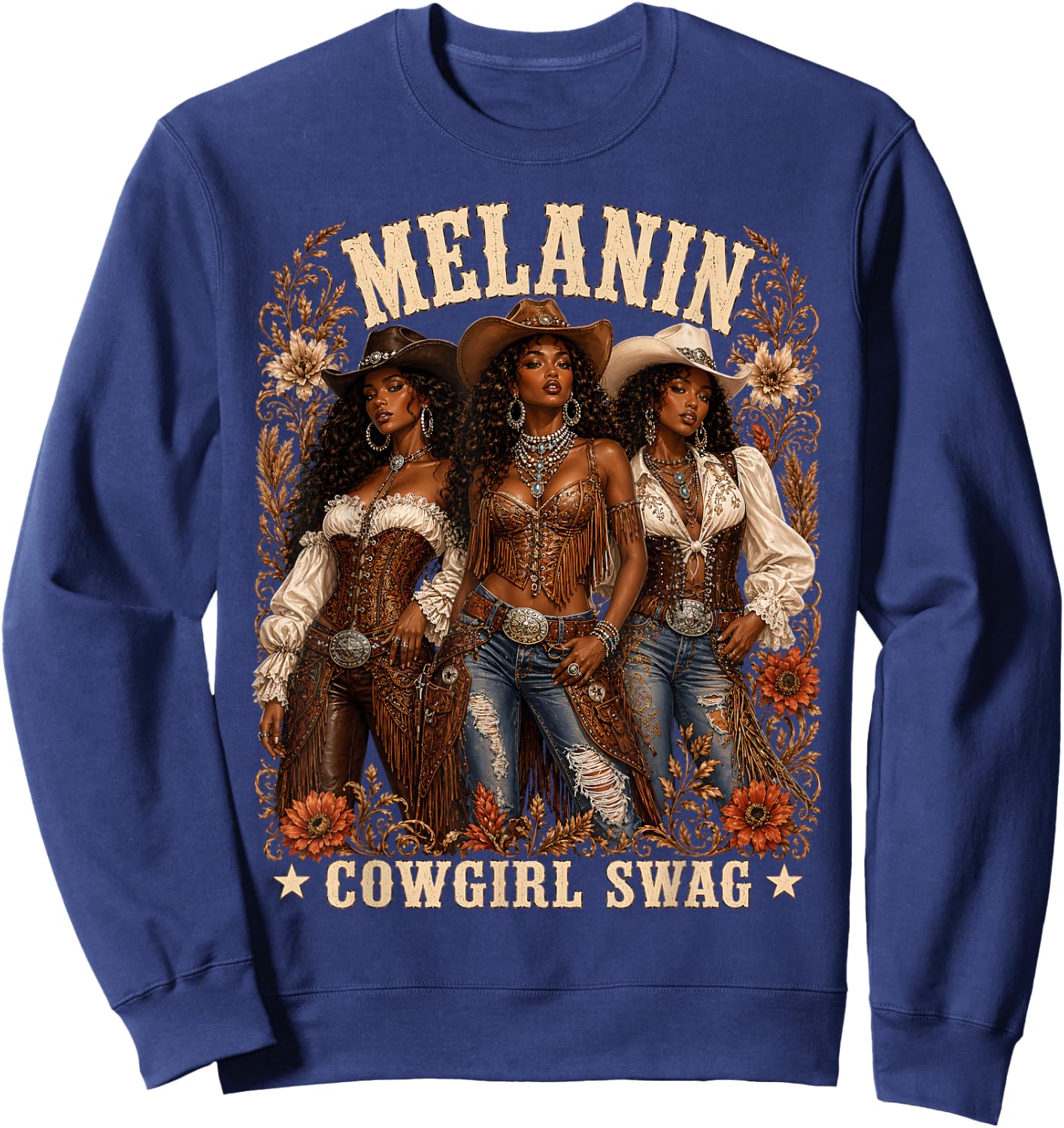 Cowgirl African Melanin Cow Girl Outfit Sweatshirt - Sweatshirt | Navy