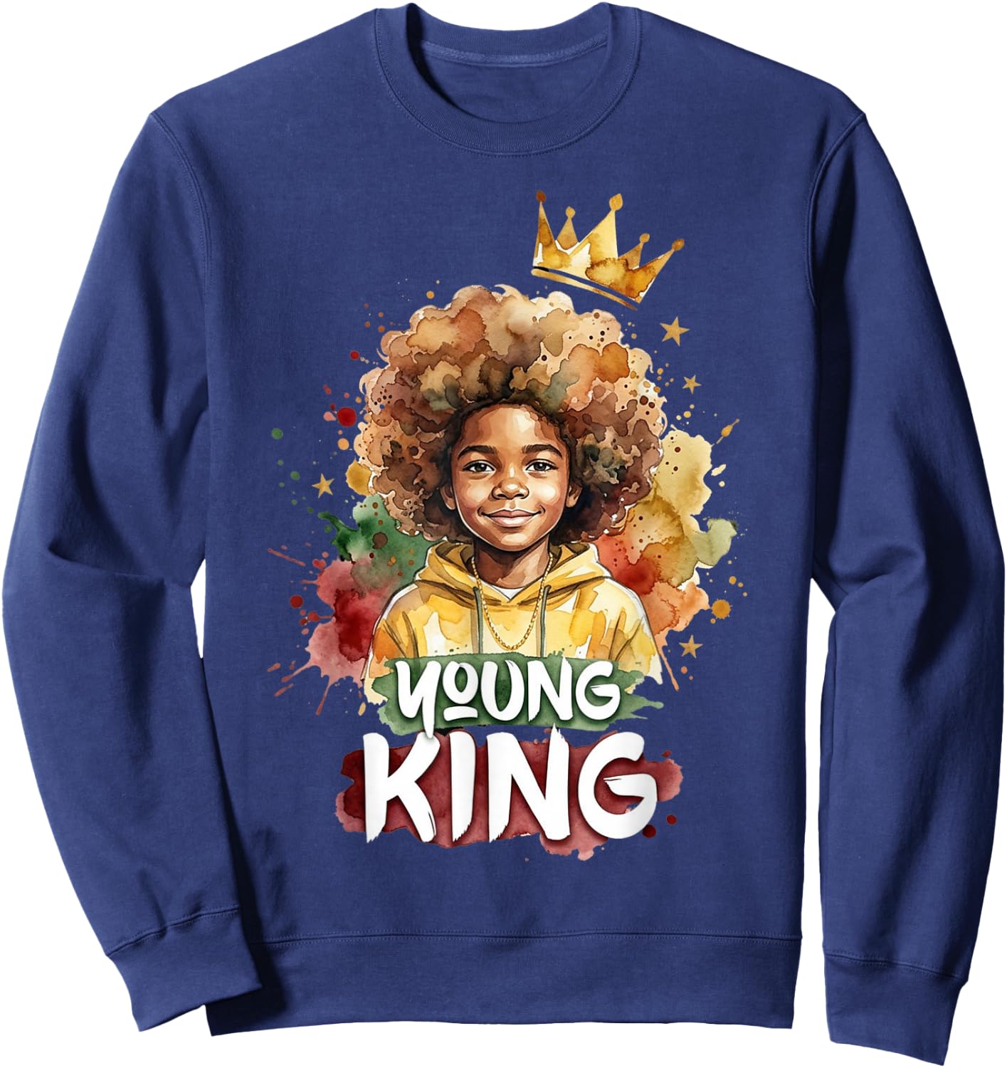 Black Young King Black History Month Juneteenth Kids Boys Sweatshirt - Sweatshirt | Navy