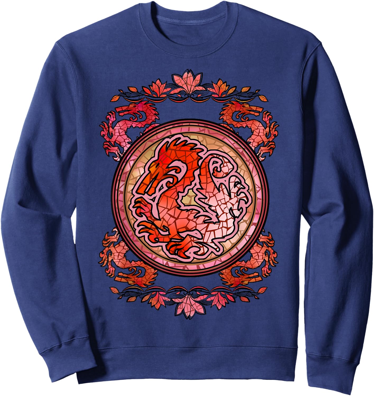 Disney Mulan Stained Glass Dragon Emblem Graphic Sweatshirt - Sweatshirt | Navy