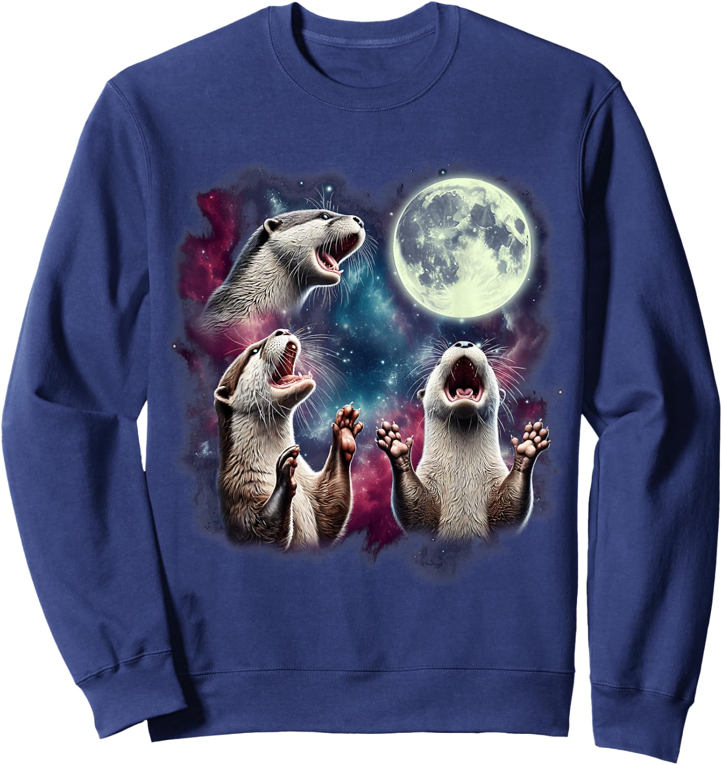 Three Otters Howling at Moon Funny Weird Cursed Meme Sweatshirt - Sweatshirt | Navy