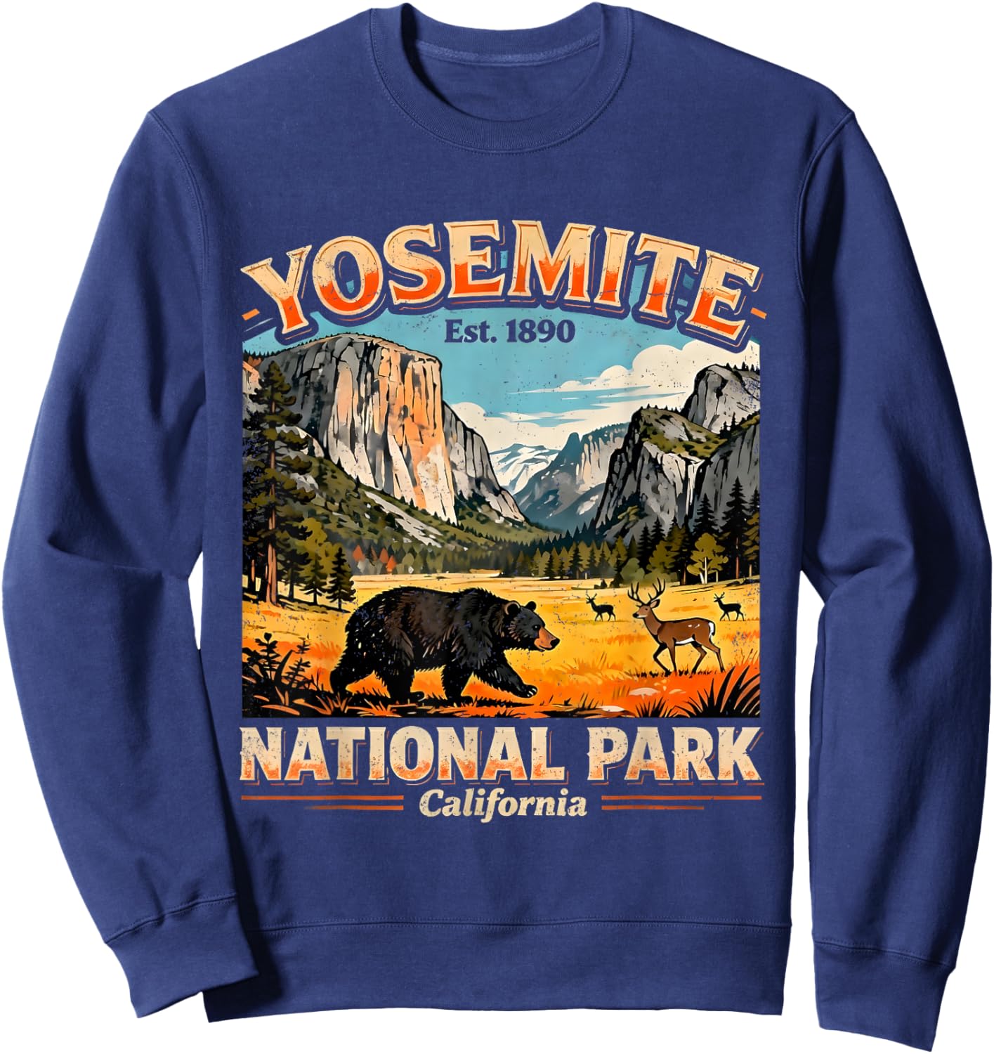 Vintage Yosemite National Park California Nature Hiking Sweatshirt - Sweatshirt | Navy