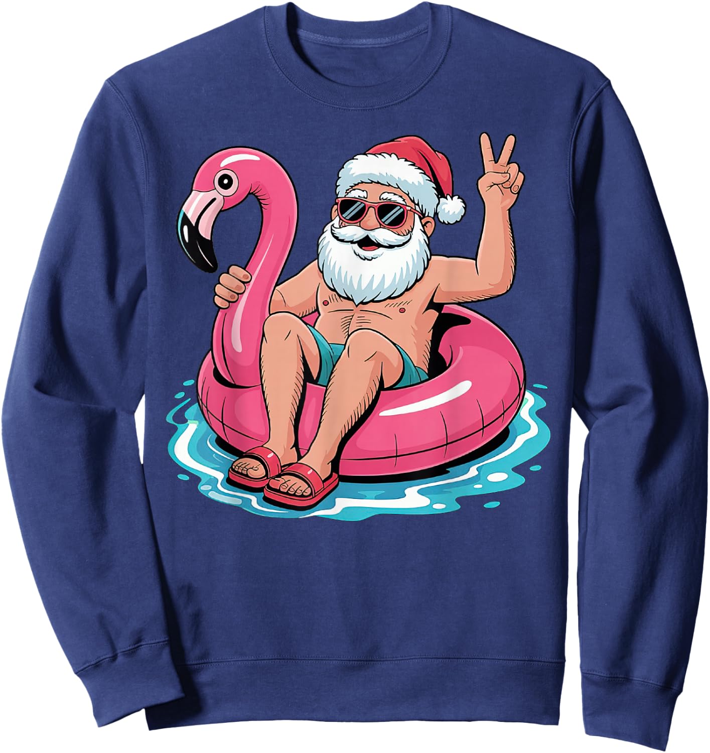 Christmas In July Santa Flamingo Summer Xmas Sweatshirt - Sweatshirt | Navy
