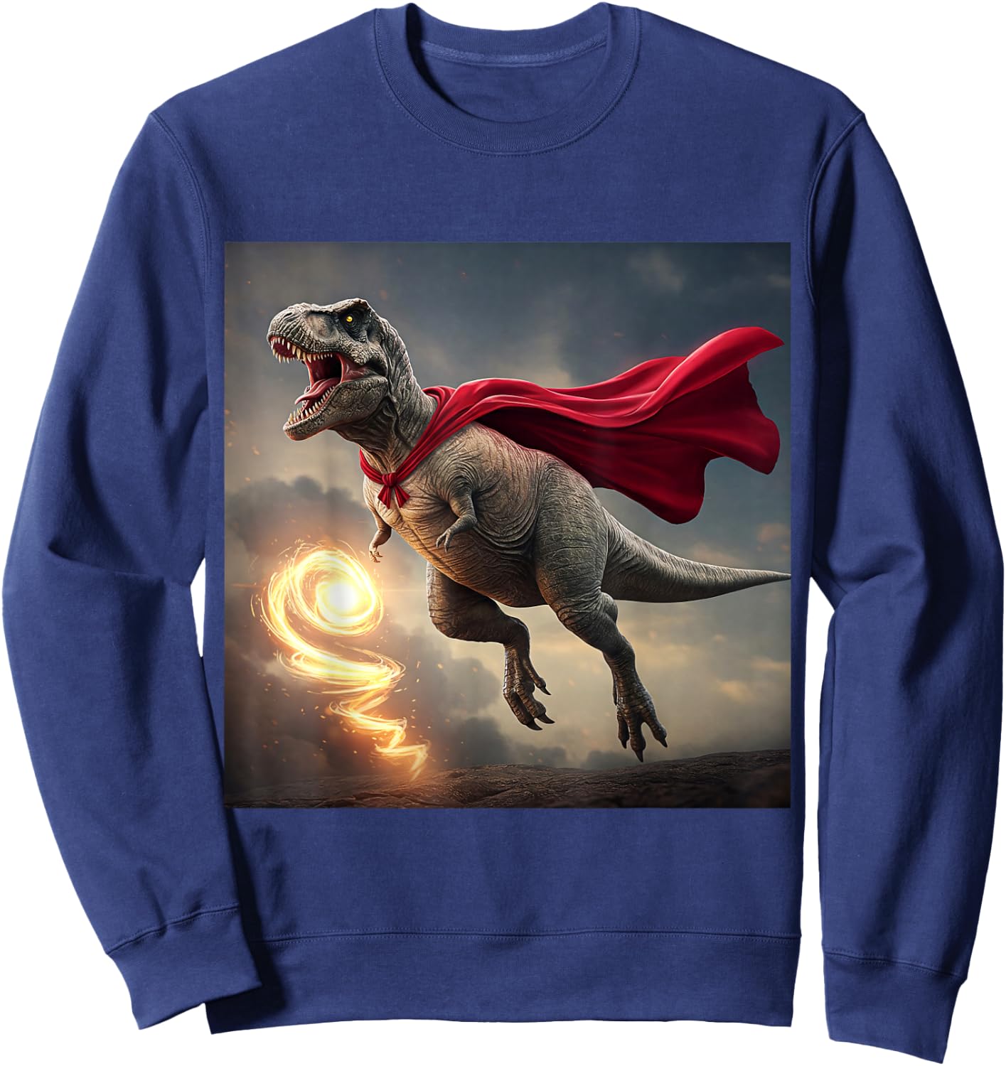 Superhero Dino: Dinosaur with Cape Sweatshirt - Sweatshirt | Navy