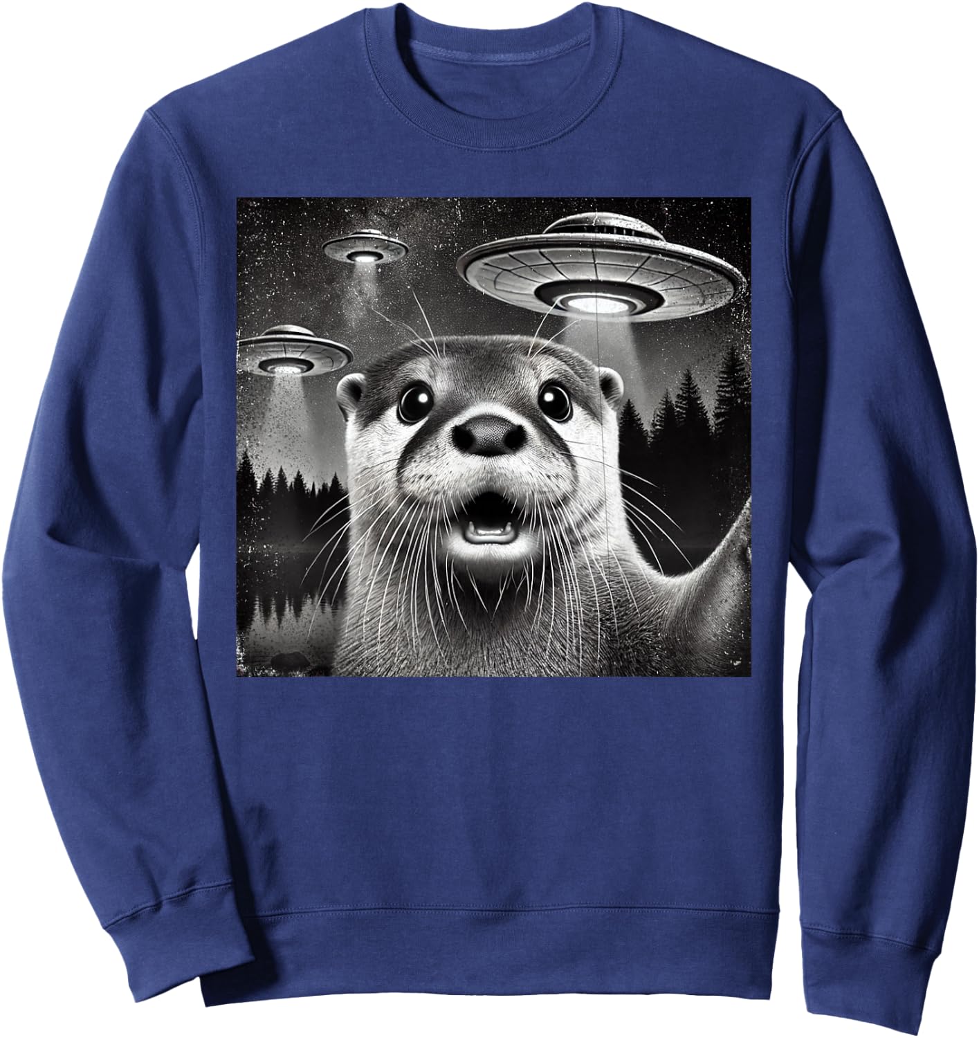 Funny otter Selfie with Alien UFO otters and alien lovers Sweatshirt - Sweatshirt | Navy