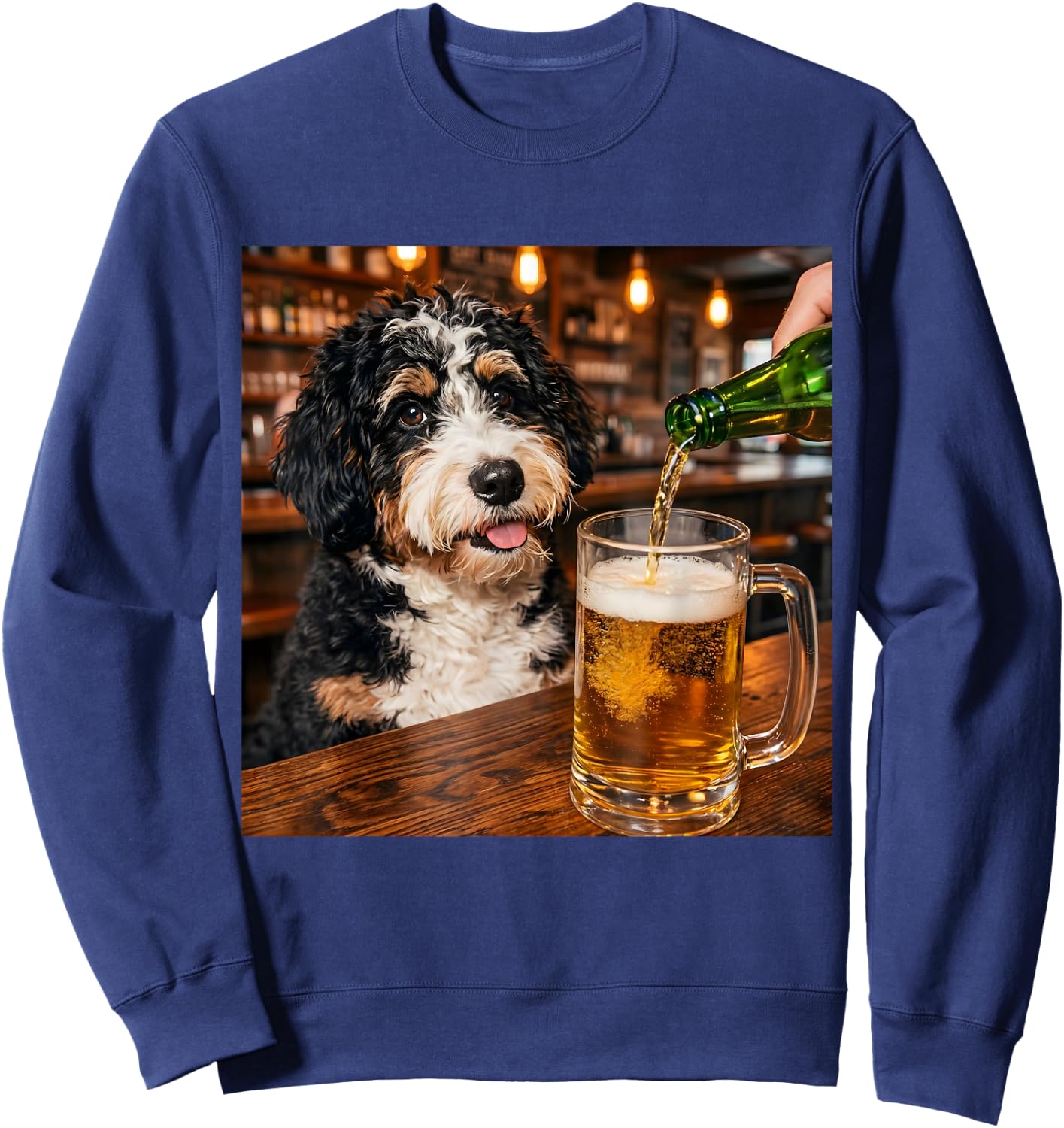Funny Bernedoodle Drinking Beer Meme Sweatshirt - Sweatshirt | Navy