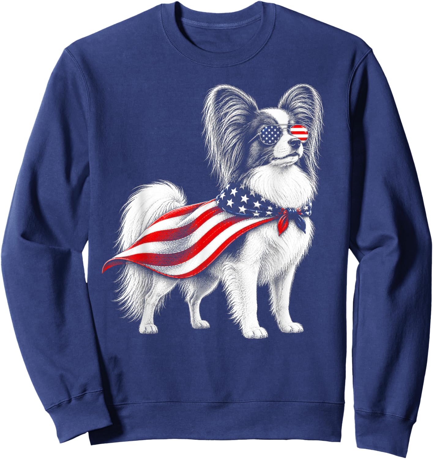 Papillon Dog 4th of July US American Flag Patriotic Sweatshirt - Sweatshirt | Navy