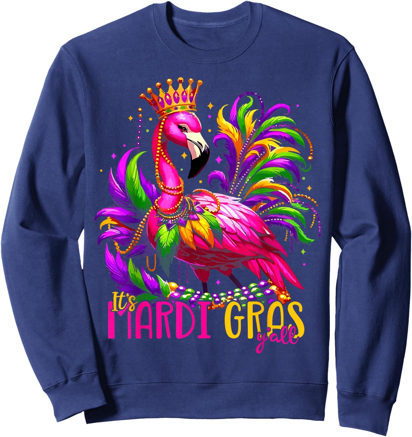 Funny Carnival Party Gift Flamingo Mardi Gras Sweatshirt - Sweatshirt | Navy