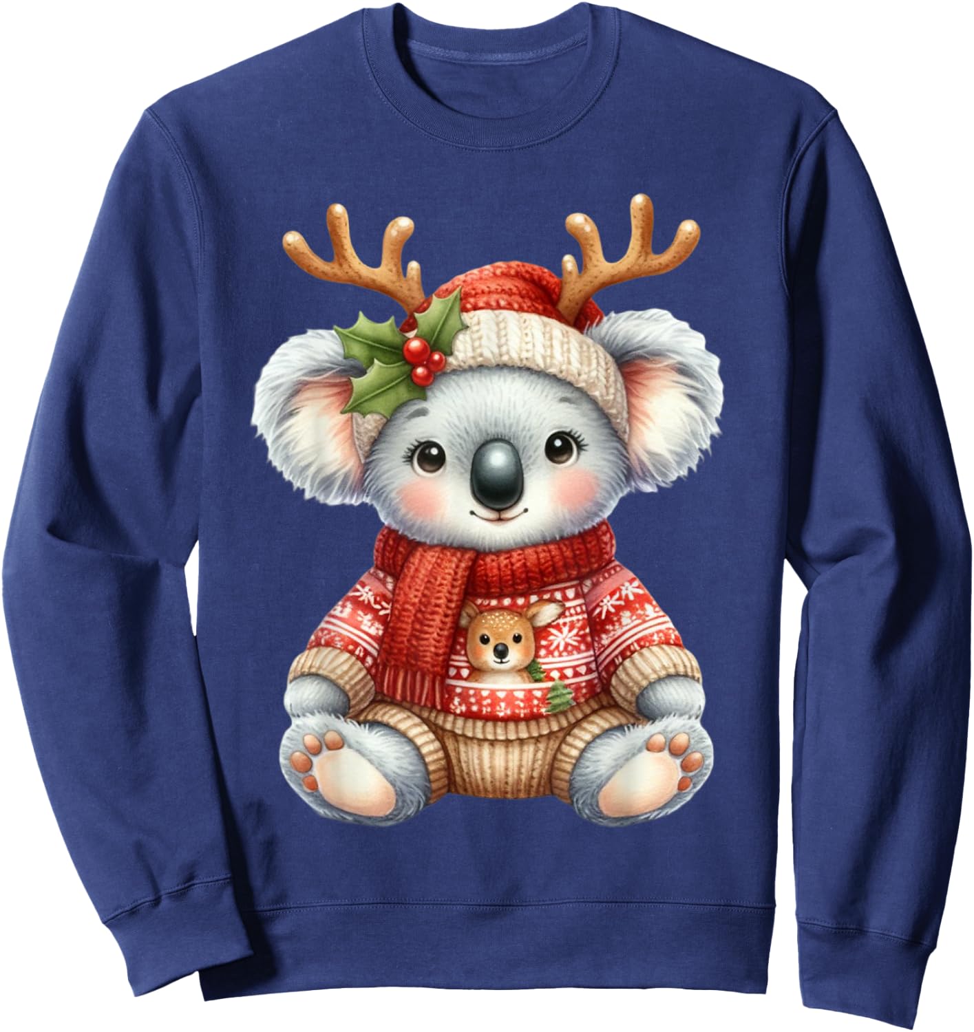 Koala Reindeer Hat Santa Christmas Funny Koala Xmas Sweatshirt - Sweatshirt | Navy