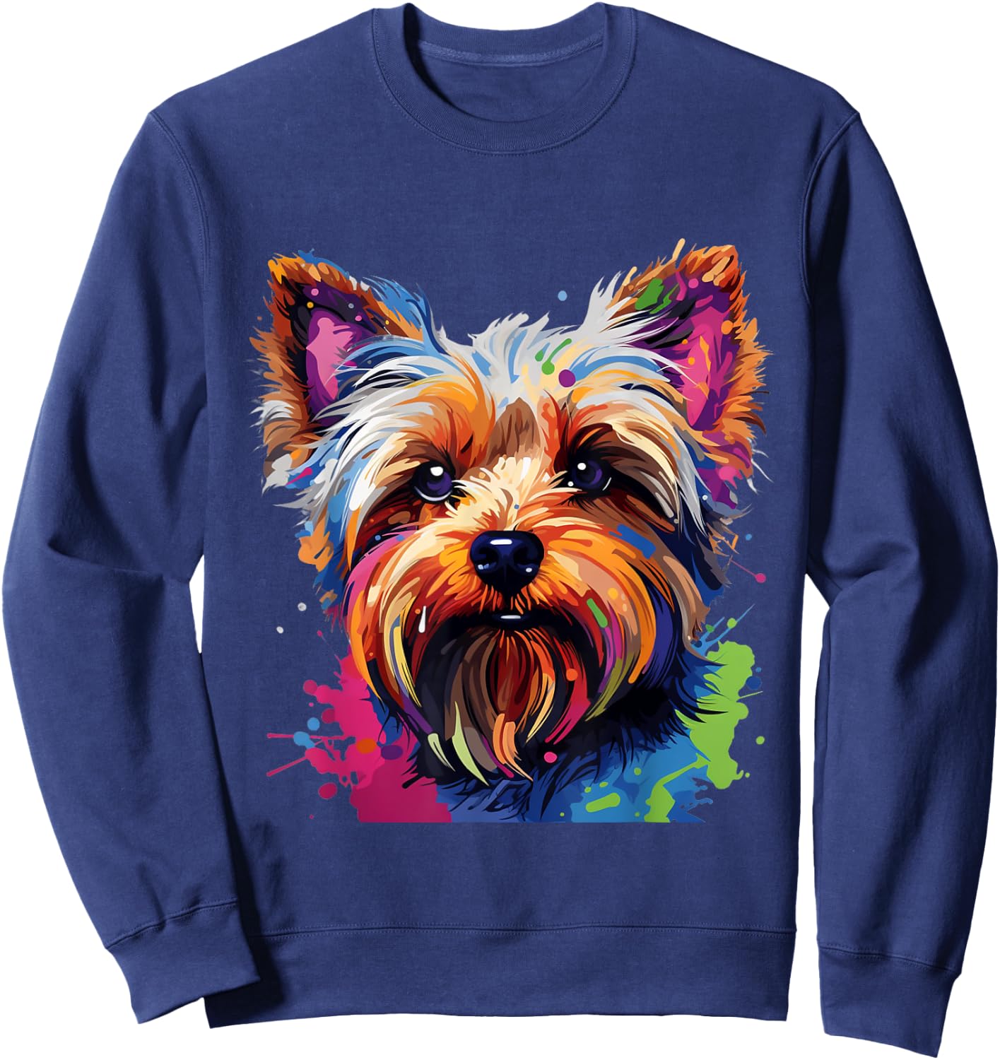 Cool Colorful Yorkshire Terrier Portrait Graphic Sweatshirt - Sweatshirt | Navy