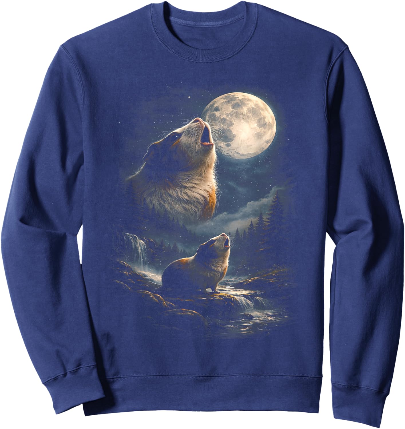 Funny Guinea Pigs Howling at The Moon Funny Pet Guinea Pig Sweatshirt - Sweatshirt | Navy