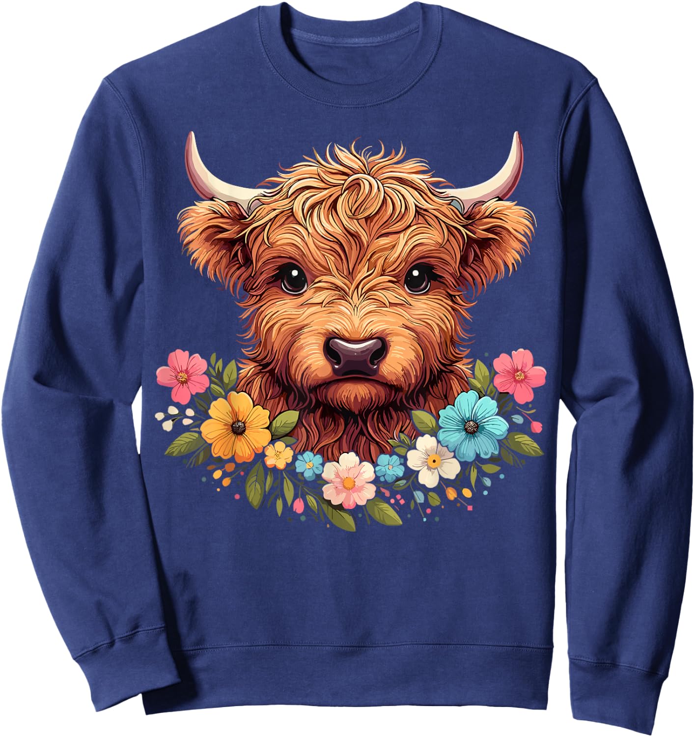 Baby Highland Cow Flowers Scottish Farm Sweatshirt - Sweatshirt | Navy