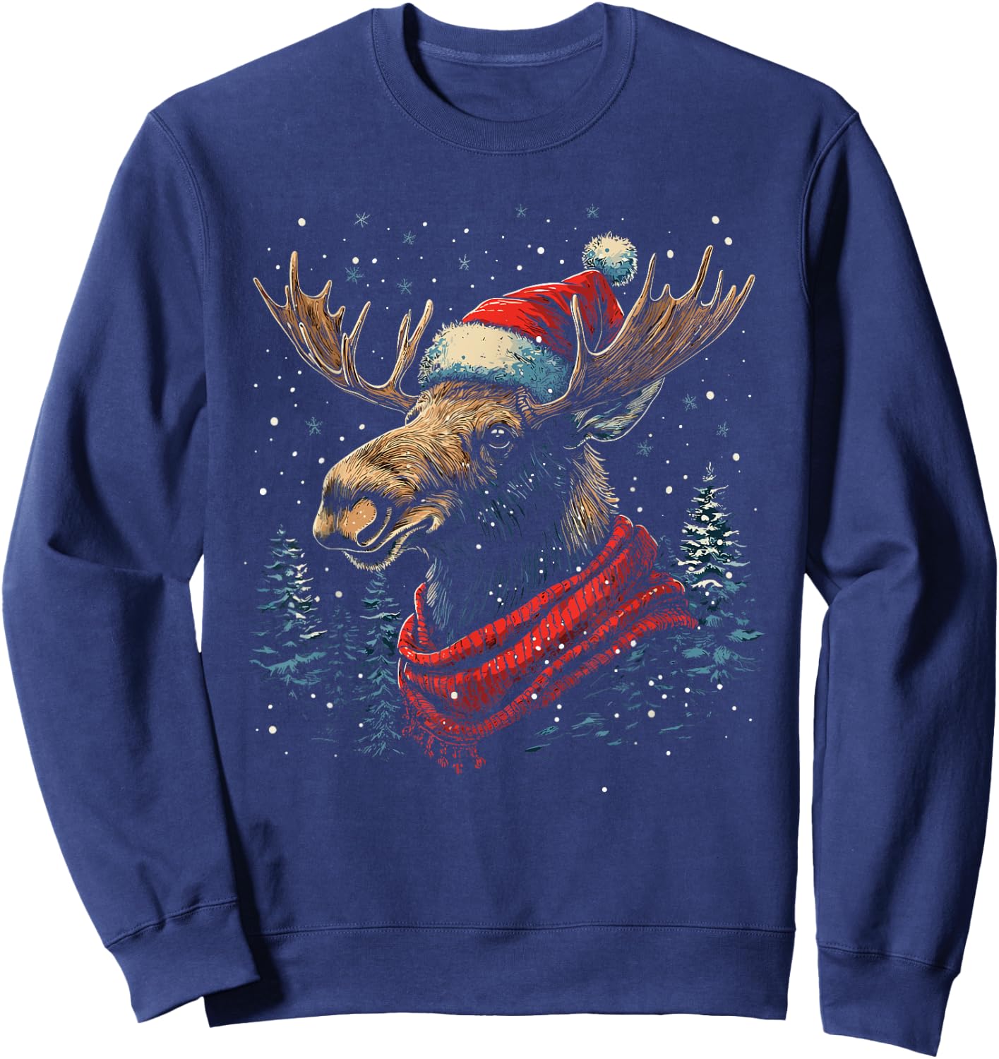 Moose Santa Hat Christmas Pajama Funny Moose Xmas Sweatshirt - Sweatshirt | Navy