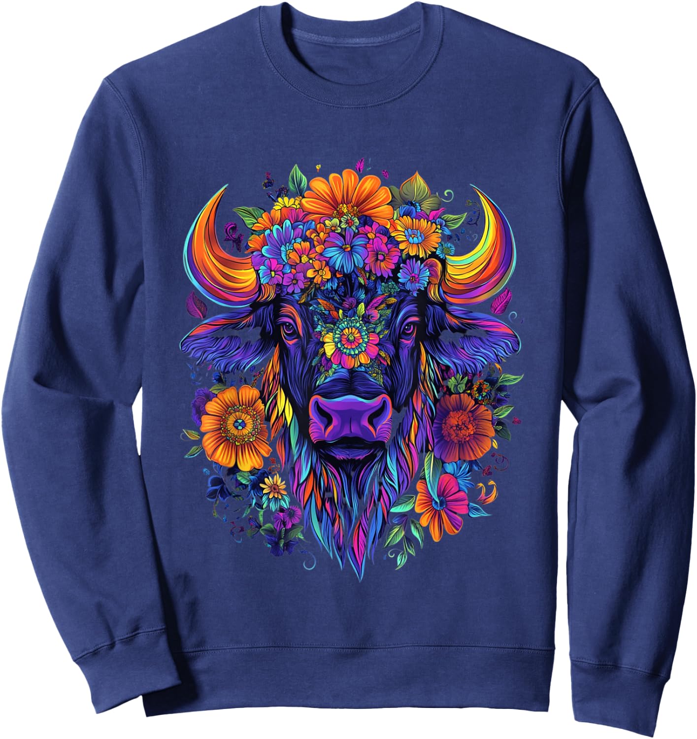 Aesthetic American Buffalo Graphic Cute Buffalo Women Girls Sweatshirt - Sweatshirt | Navy