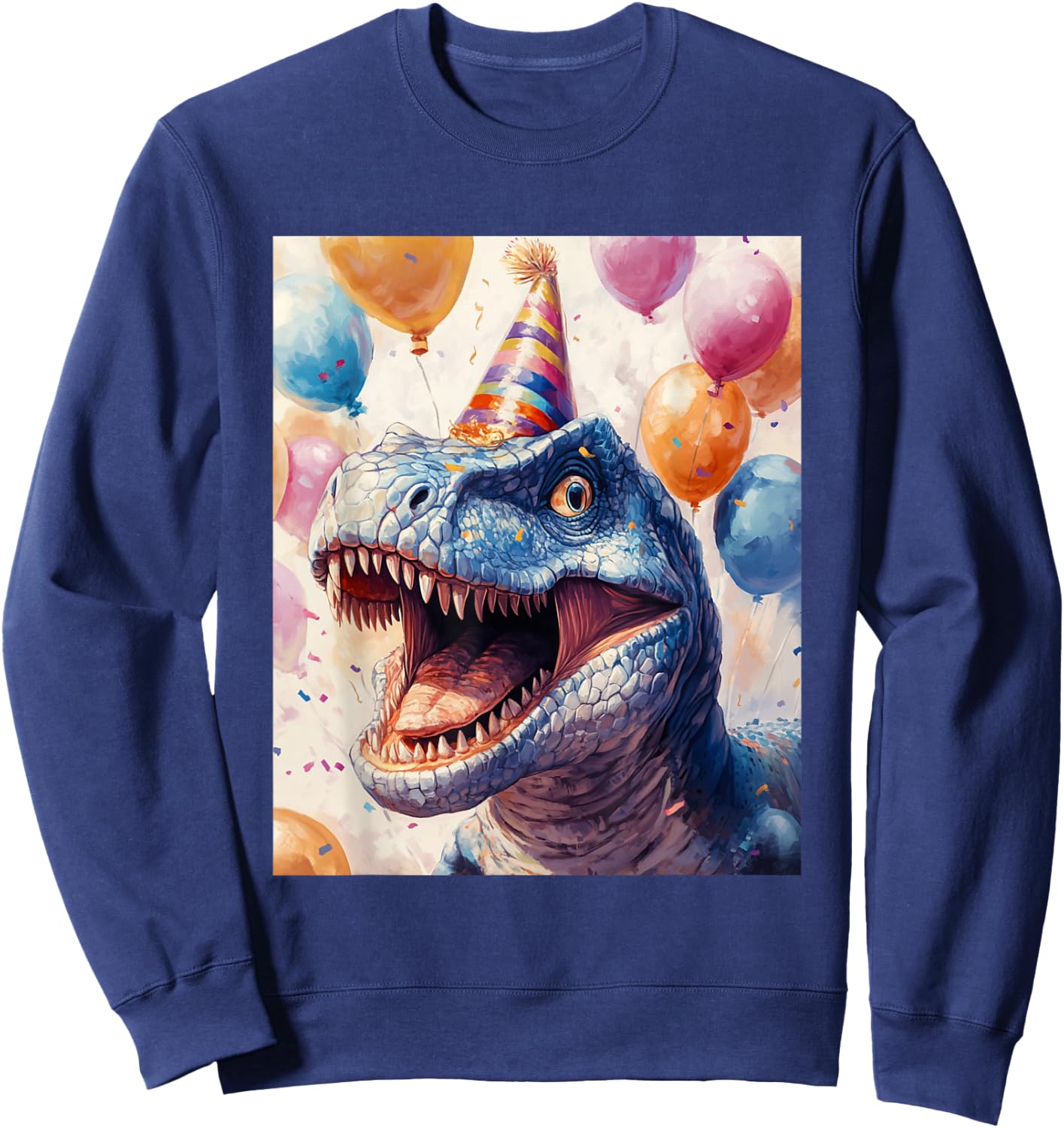 Carnotaurus Dino Retro Art Birthday Balloons Party Hat Sweatshirt - Sweatshirt | Navy