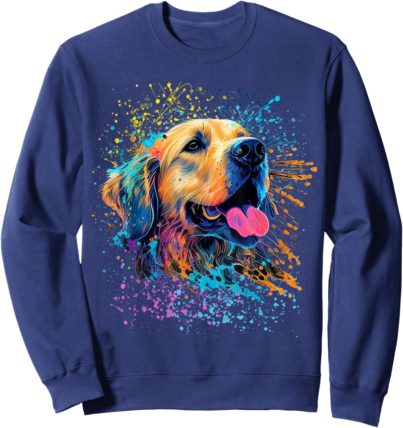 Colorful Splash Art Golden Retriever Puppy Portrait Sweatshirt - Sweatshirt | Navy