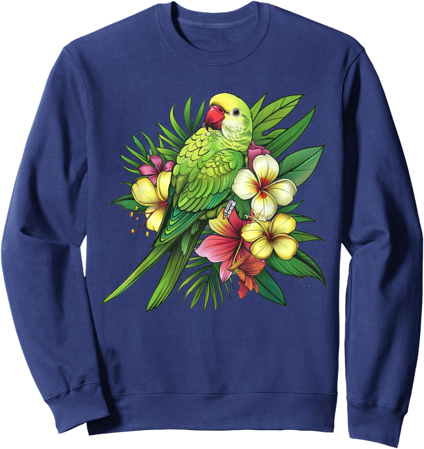 Monk Parakeet With Tropical Flowers Sweatshirt - Sweatshirt | Navy