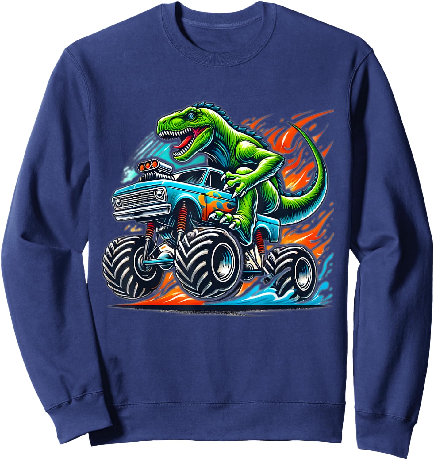 Monster Truck Dinosaur Birthday Party Monster Truck Boy Sweatshirt - Sweatshirt | Navy