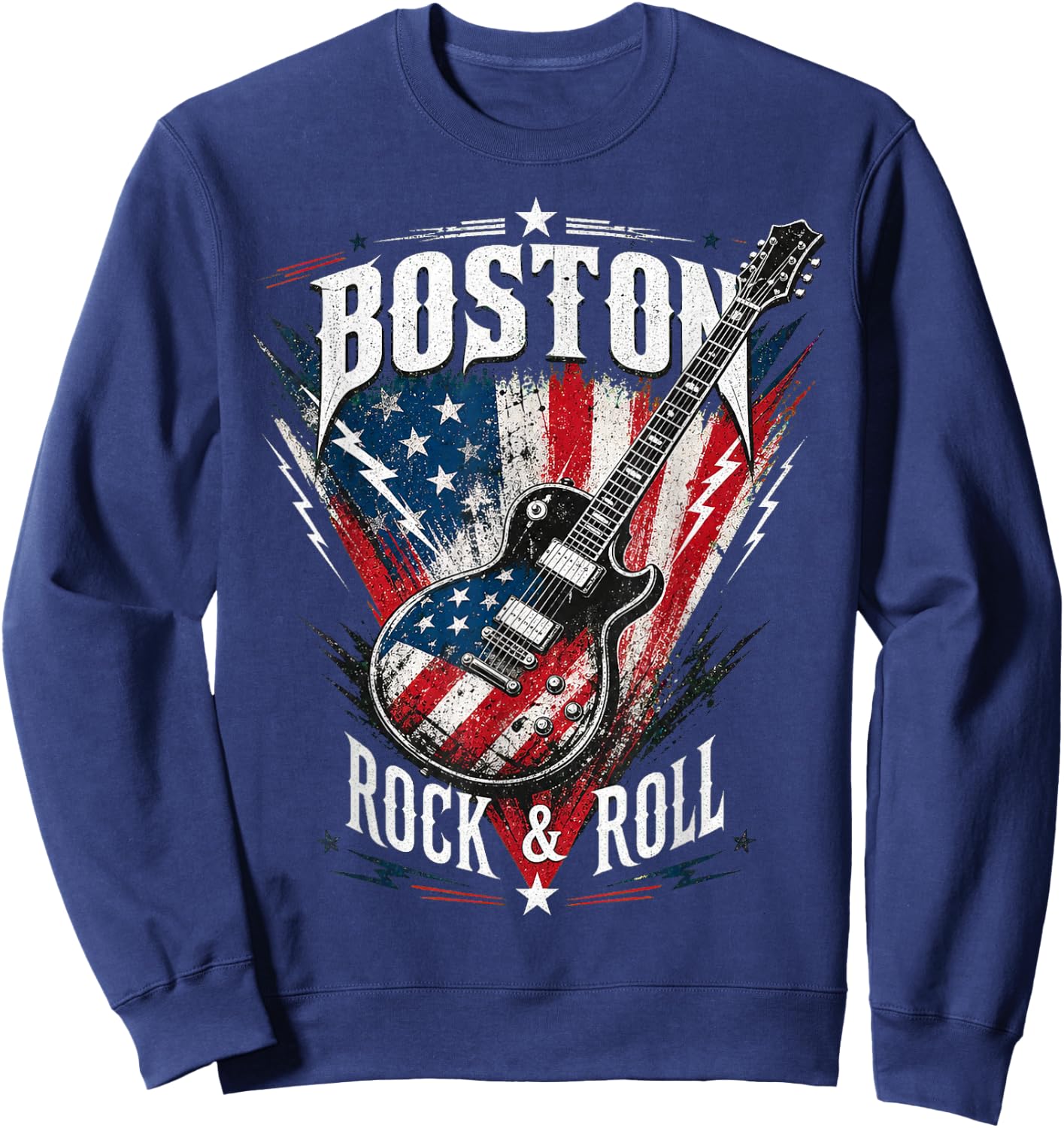 Boston Electric Guitar USA Flag Rock Music Design Sweatshirt - Sweatshirt | Navy
