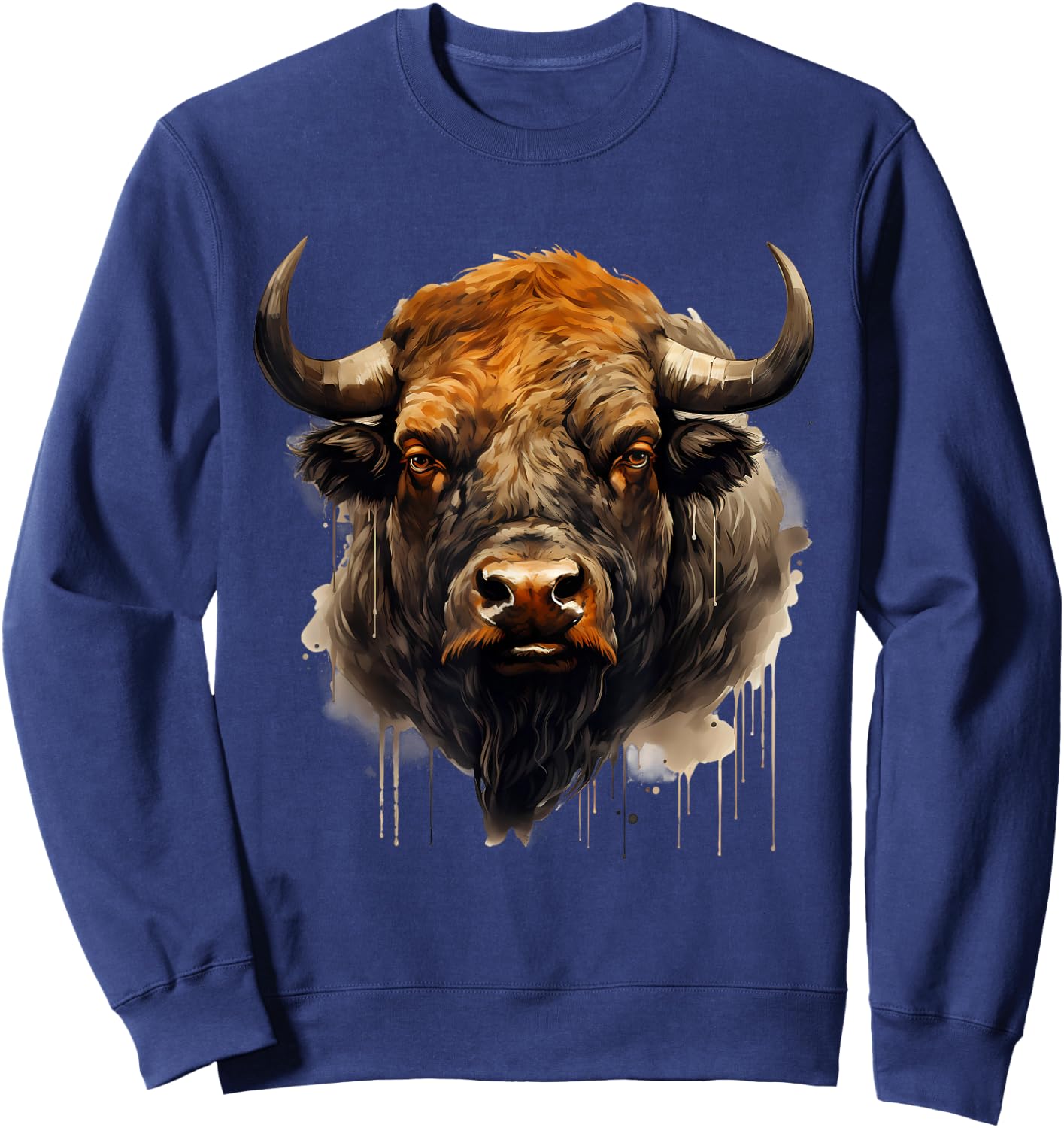 Buffalo Animal Print Motif Portrait Bison Nature Artwork Sweatshirt - Sweatshirt | Navy