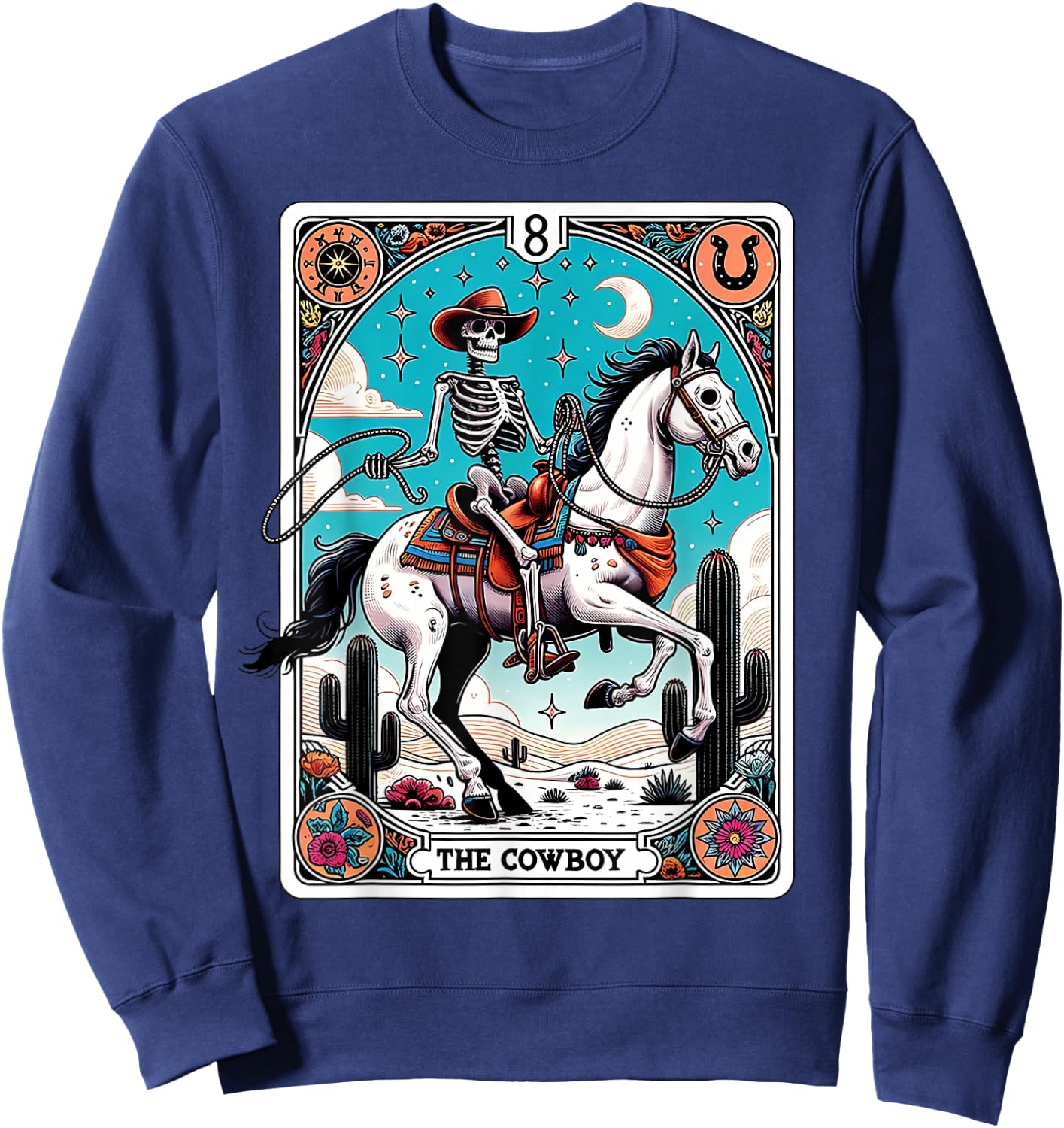 The Cowboy Skeleton Tarot Card Western Howdy Sweatshirt - Sweatshirt | Navy