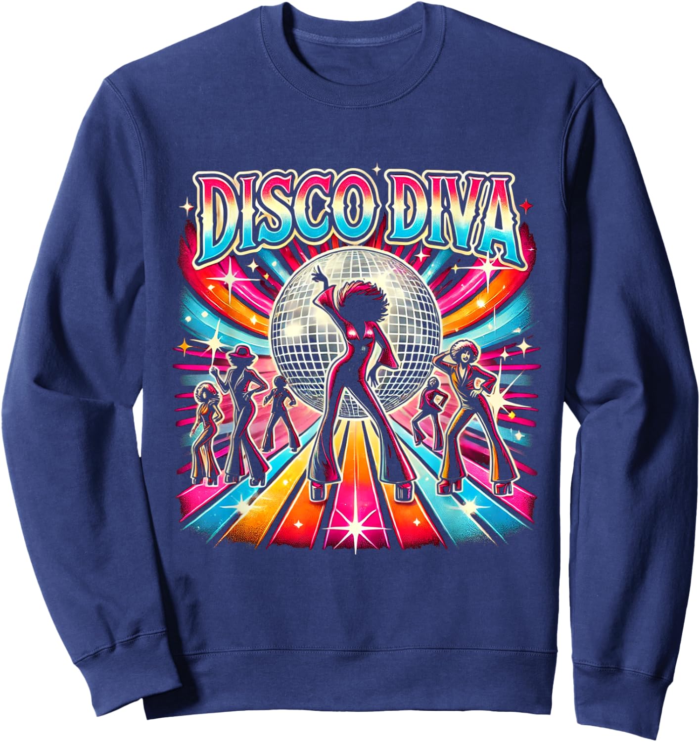 Ball Disco Diva Queen, 70s Retro Vintage Dancing , Black, S Sweatshirt - Sweatshirt | Navy