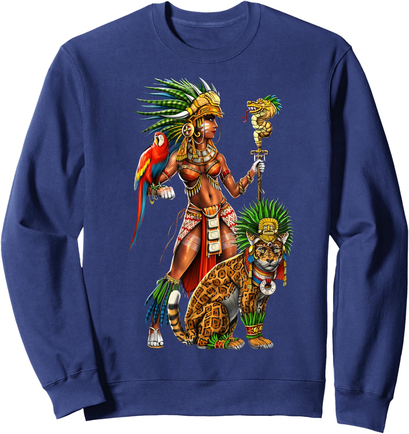 Aztec Jaguar Warrior Ancient Maya Civilization Goddess Sweatshirt - Sweatshirt | Navy