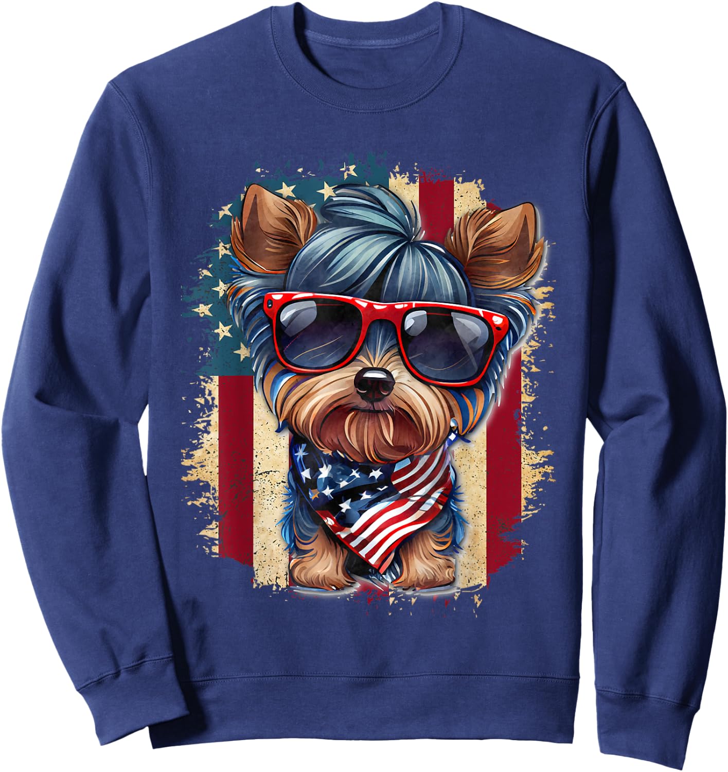 Cute Yorkie Dog Lover July 4th USA Flag Patriotic Merica Sweatshirt - Sweatshirt | Navy