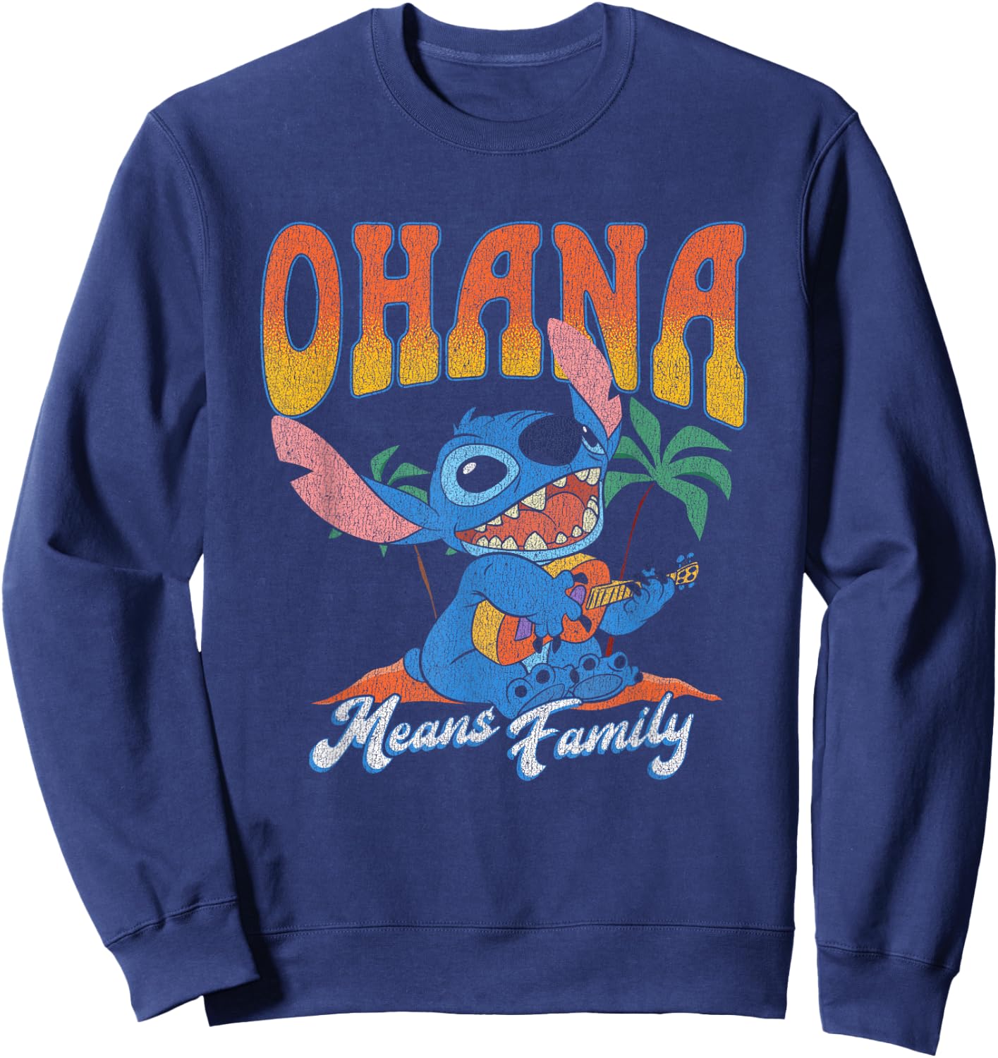 Disney Lilo & Stitch Ohana Means Family Vintage Tropical Sweatshirt - Sweatshirt | Navy