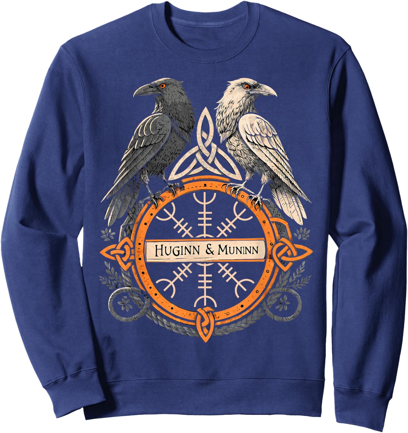 The Helm of Awe Viking Symbol - Huginn & Muninn Norse Raven Sweatshirt - Sweatshirt | Navy