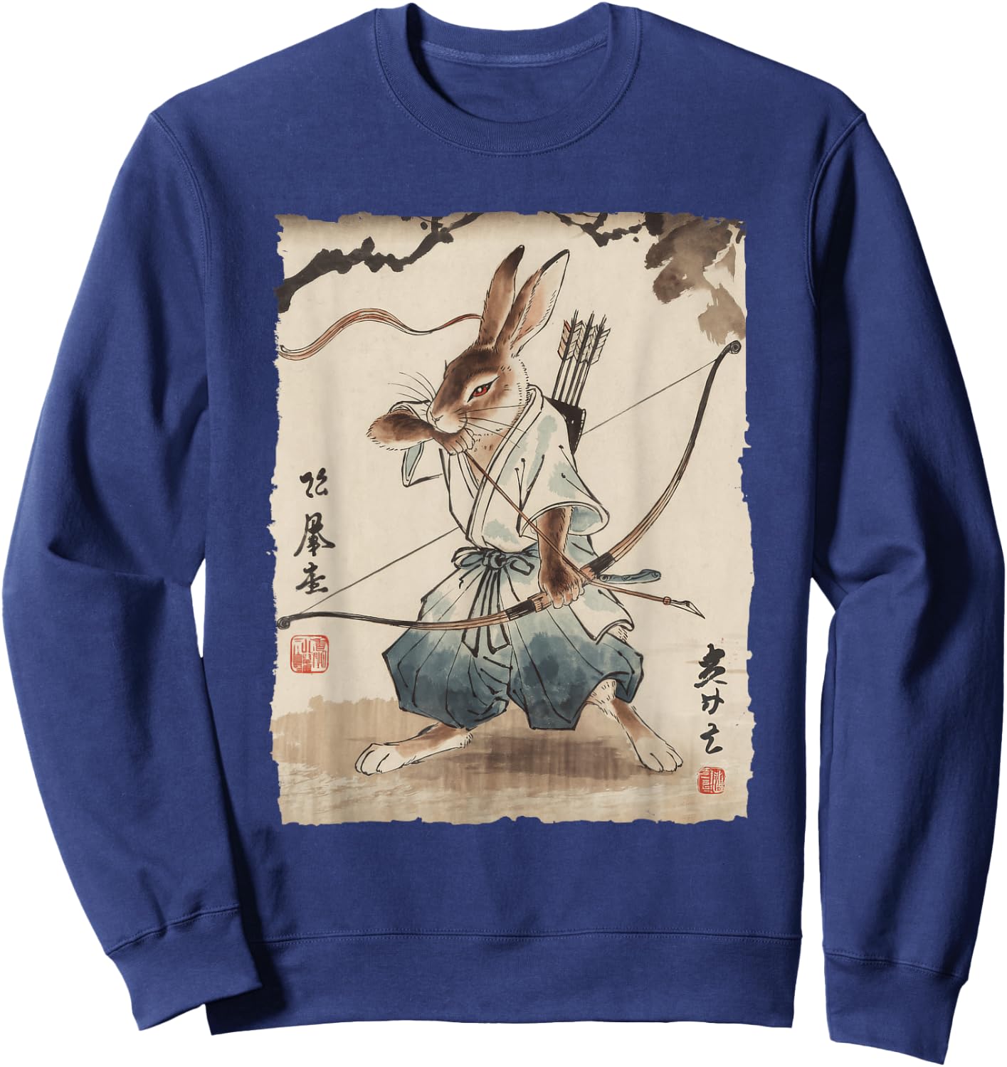 Rabbit Samurai Archer Japanese Ink Art Women Kids Sweatshirt - Sweatshirt | Navy