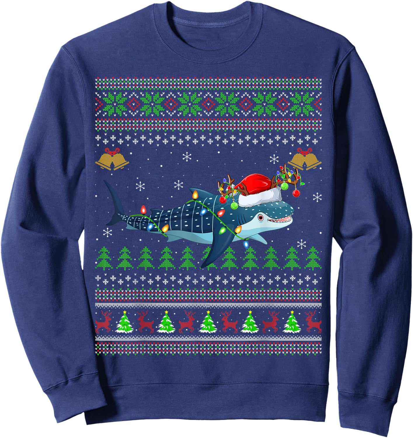 Ugly Whale Shark Xmas Lighting Santa Whale Shark Christmas Sweatshirt - Sweatshirt | Navy